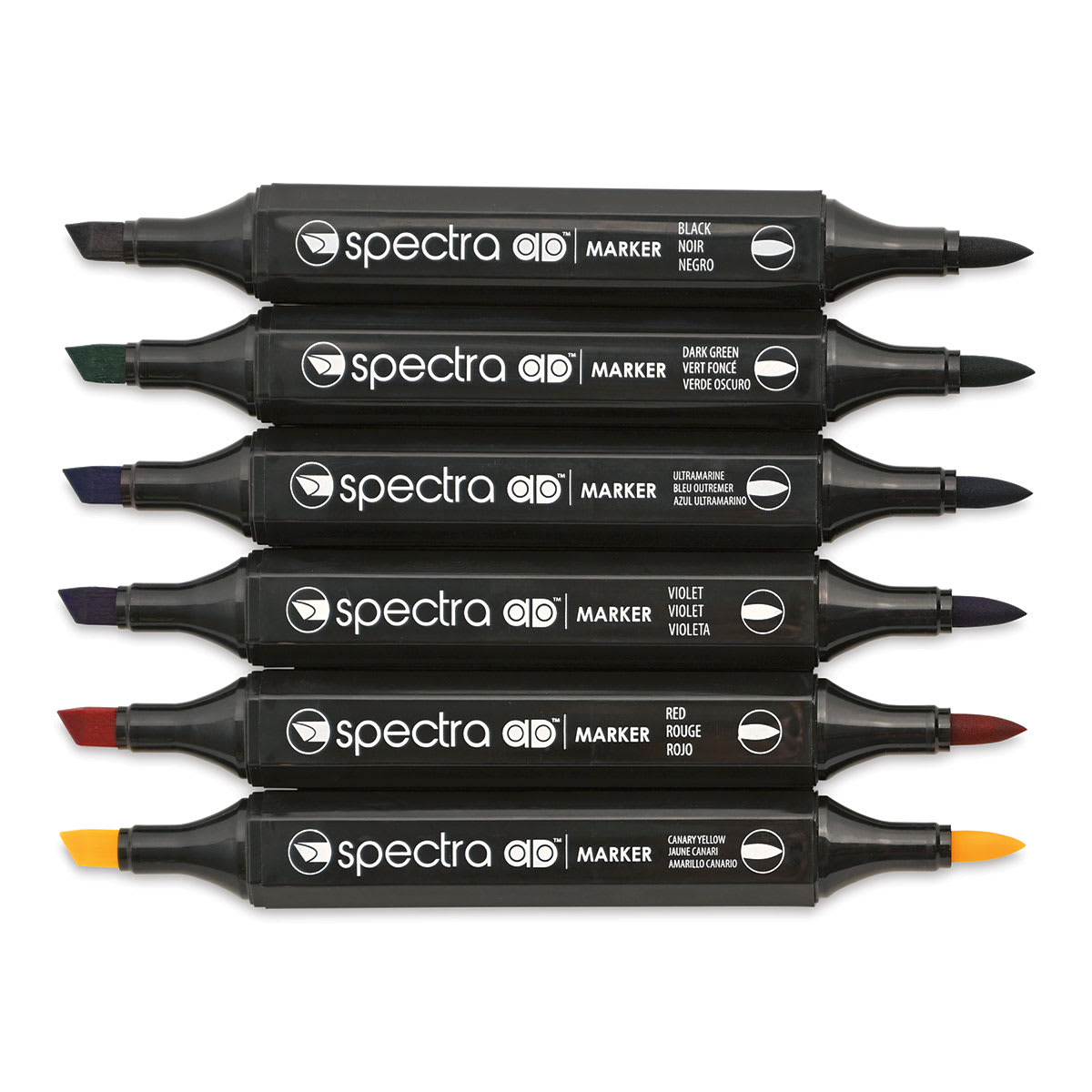 Chartpak Spectra Ad Markers - Set of 6 markers shown horizontally with caps off