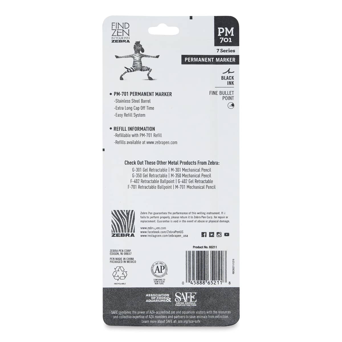 Zebra Permanent Marker and Refill - Black (back of package)