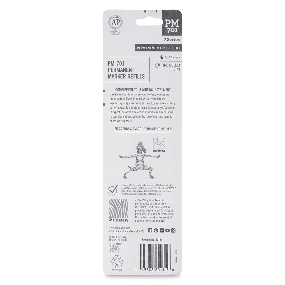 Zebra Permanent Marker Refill - Refill only, Black (back of package)