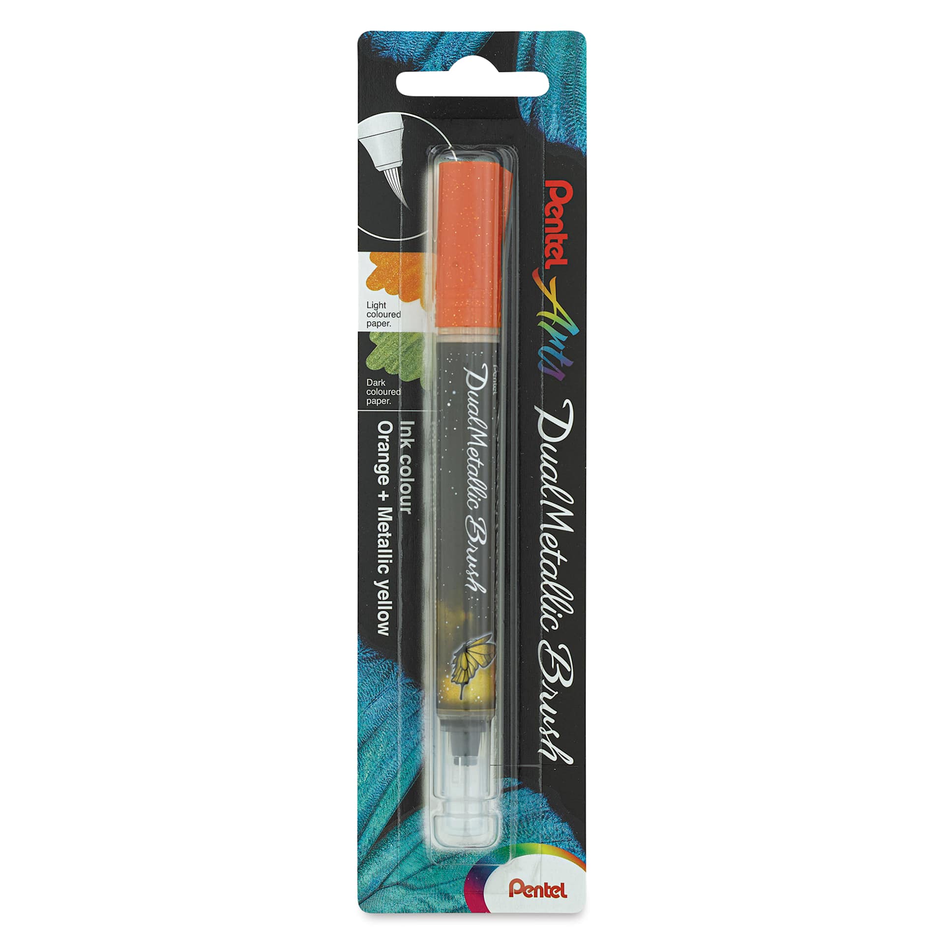 Pentel Arts Dual Metallic Brush Pen - Orange/Metallic Yellow (front of package)
