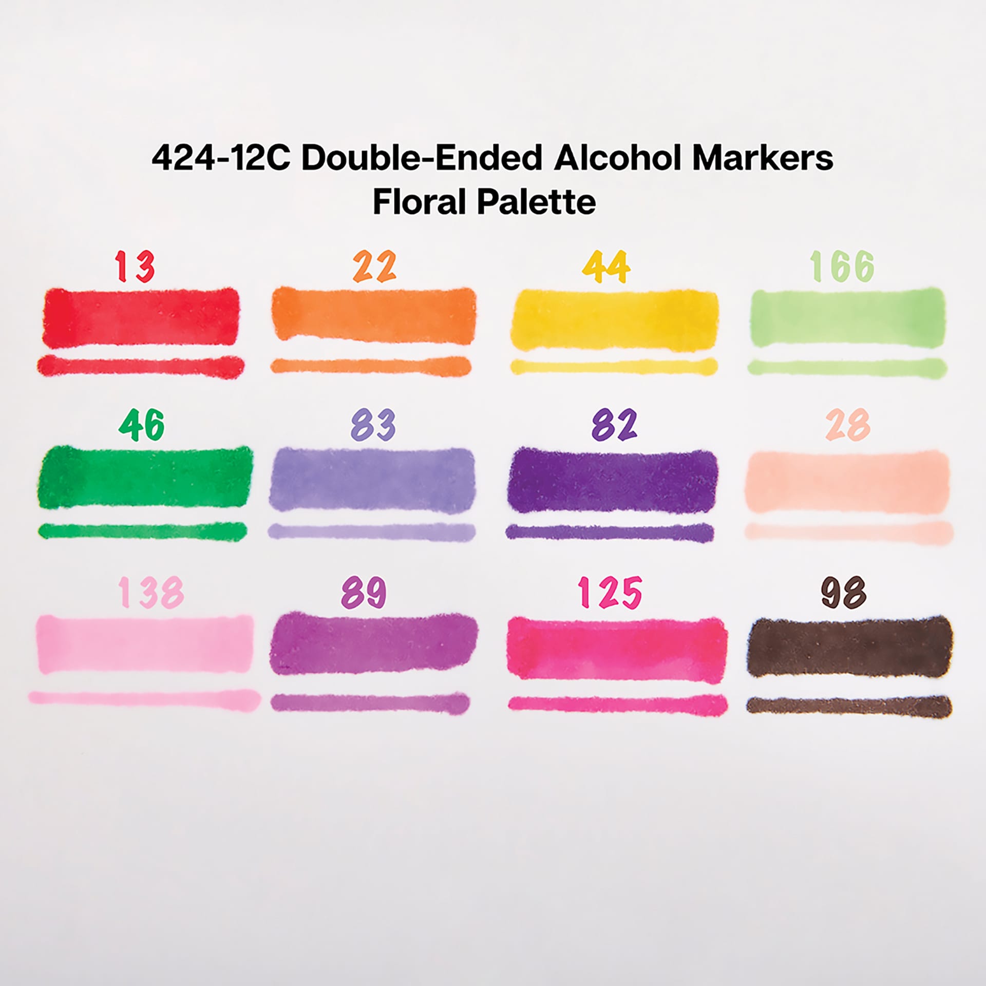 Kingart Pro Double-Ended Art Alcohol Markers - Floral Palette, Set of 12, color swatches