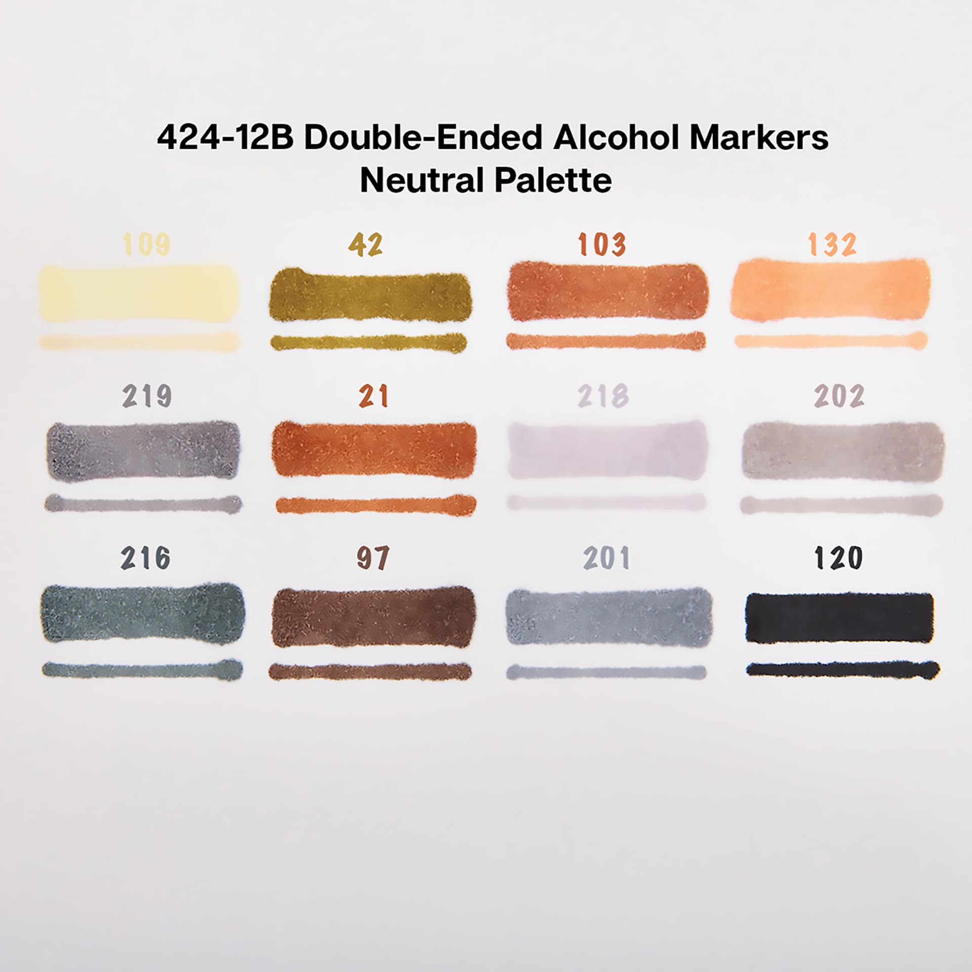 Kingart Pro Double-Ended Art Alcohol Markers - Neutral Palette, Set of 12, color swatch