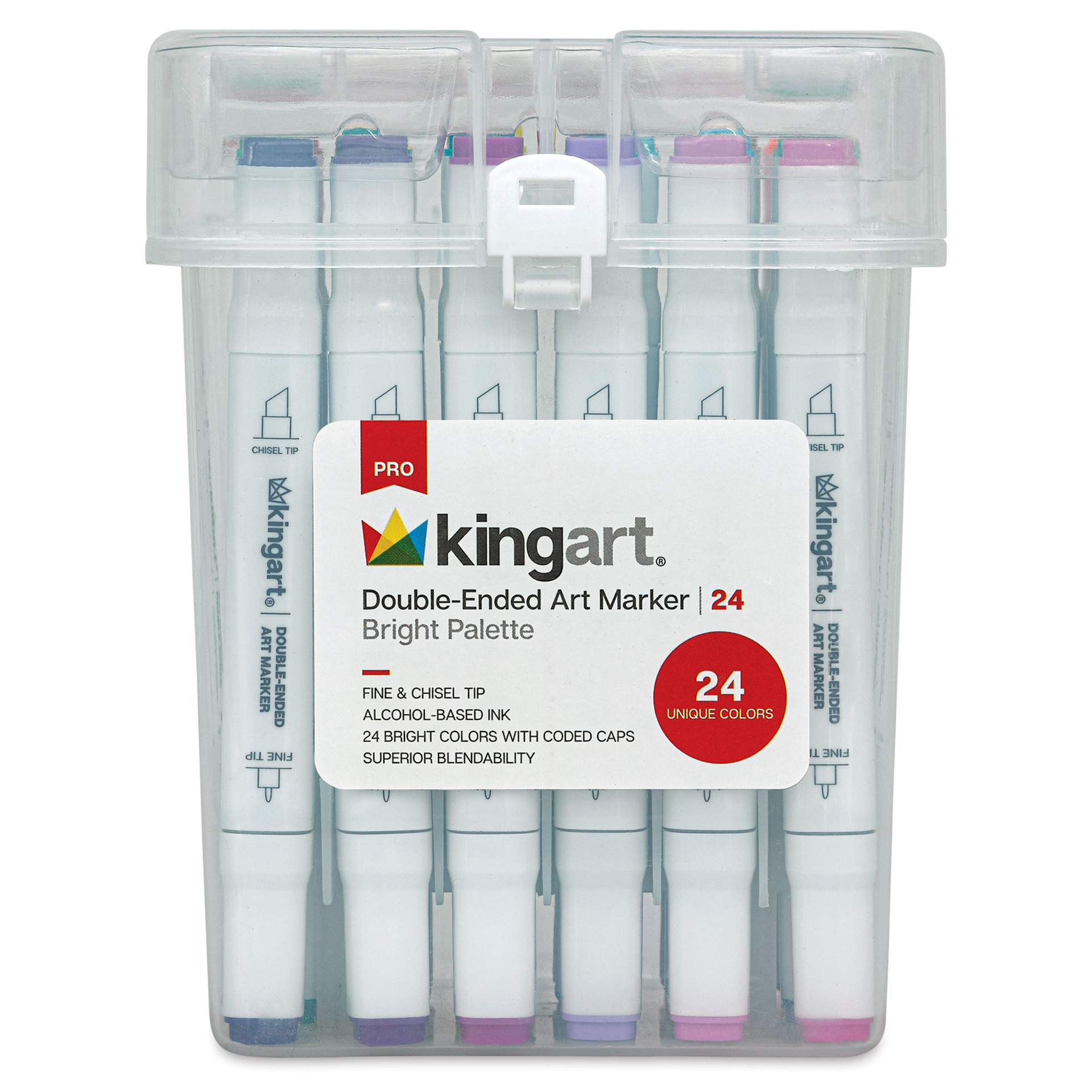 Kingart Pro Double-Ended Art Alcohol Markers - Bright, Set of 24
