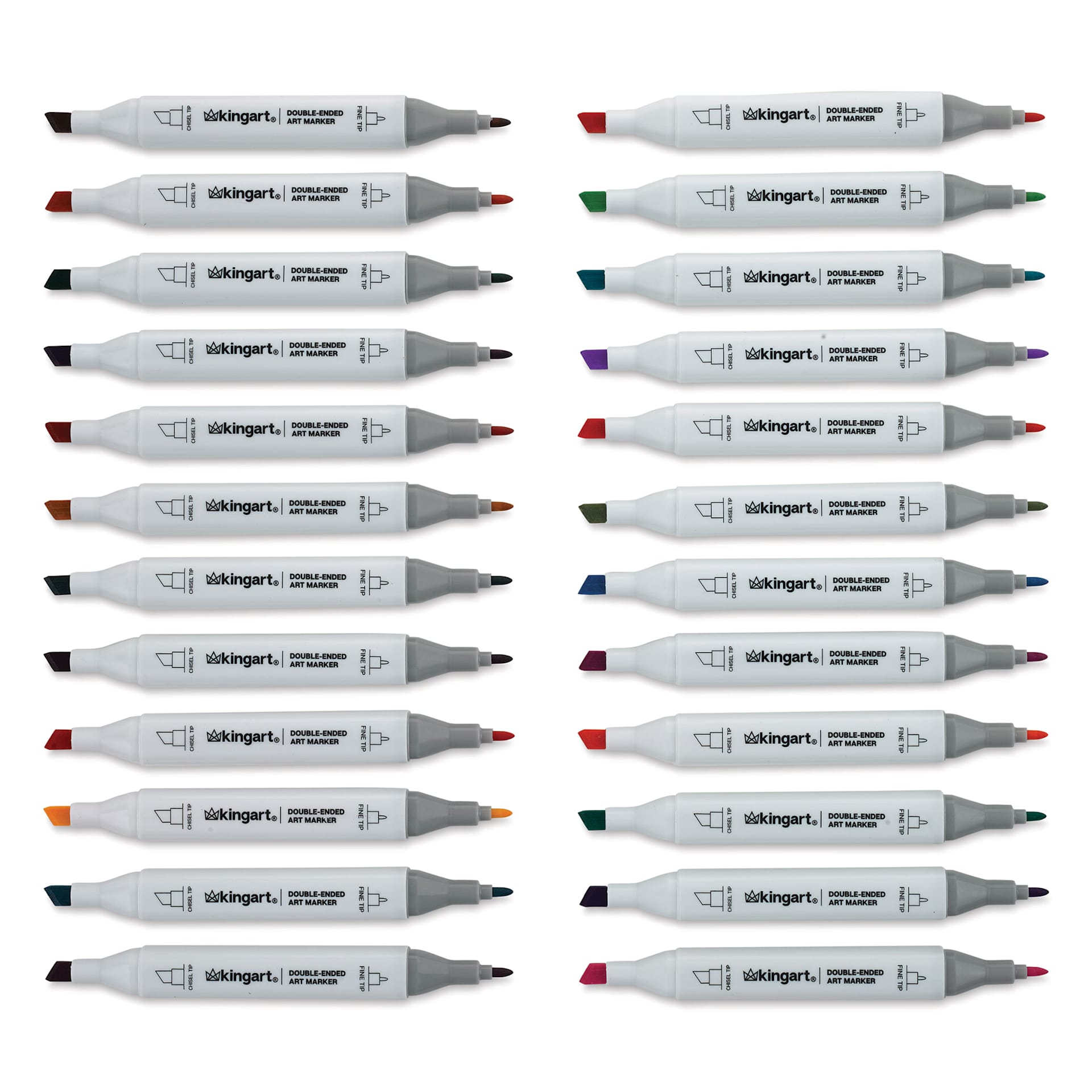 Kingart Pro Double-Ended Art Alcohol Markers - Bright, Set of 24 (included markers)