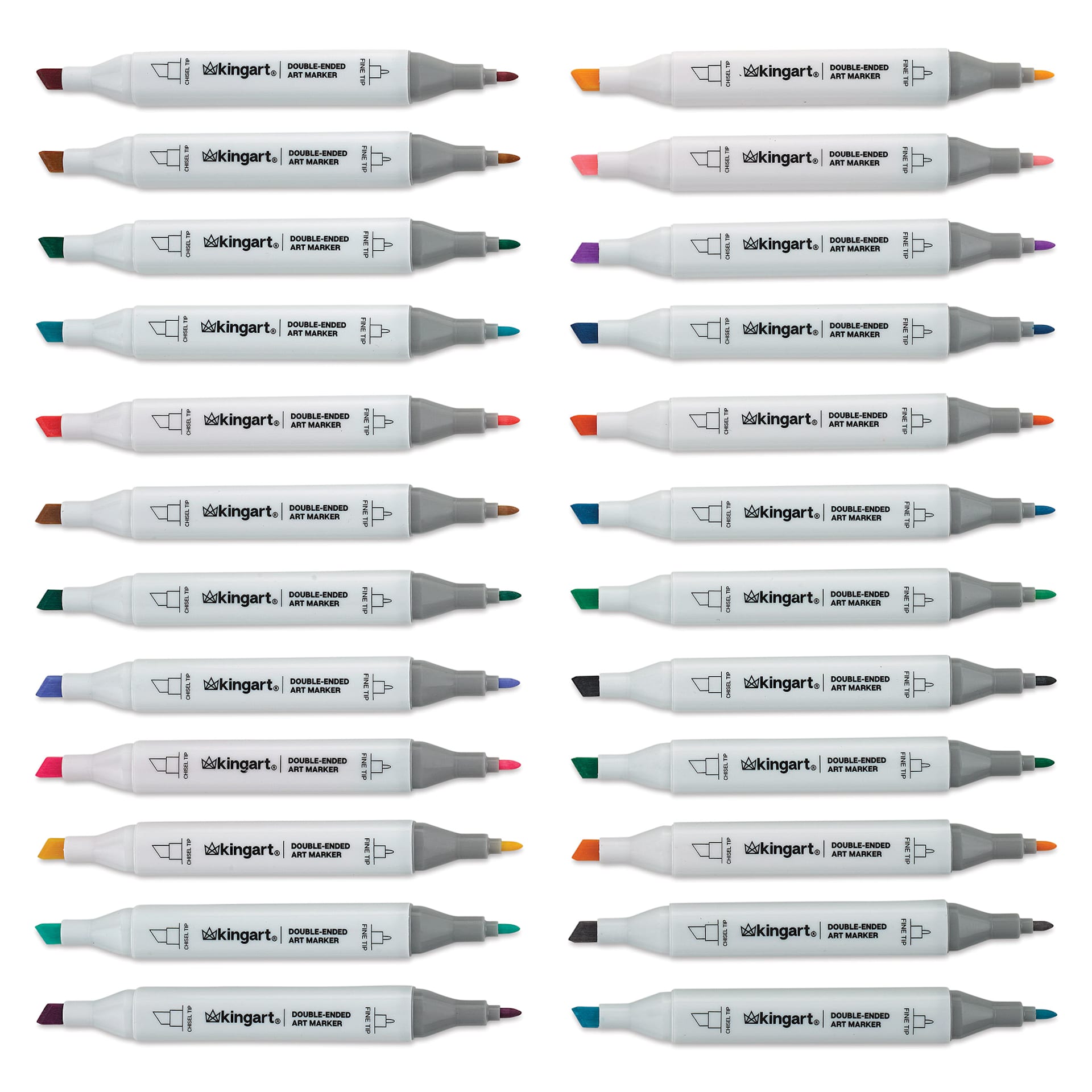 Kingart Pro Double-Ended Art Alcohol Markers - Pastel, Set of 24 (markers with caps off)