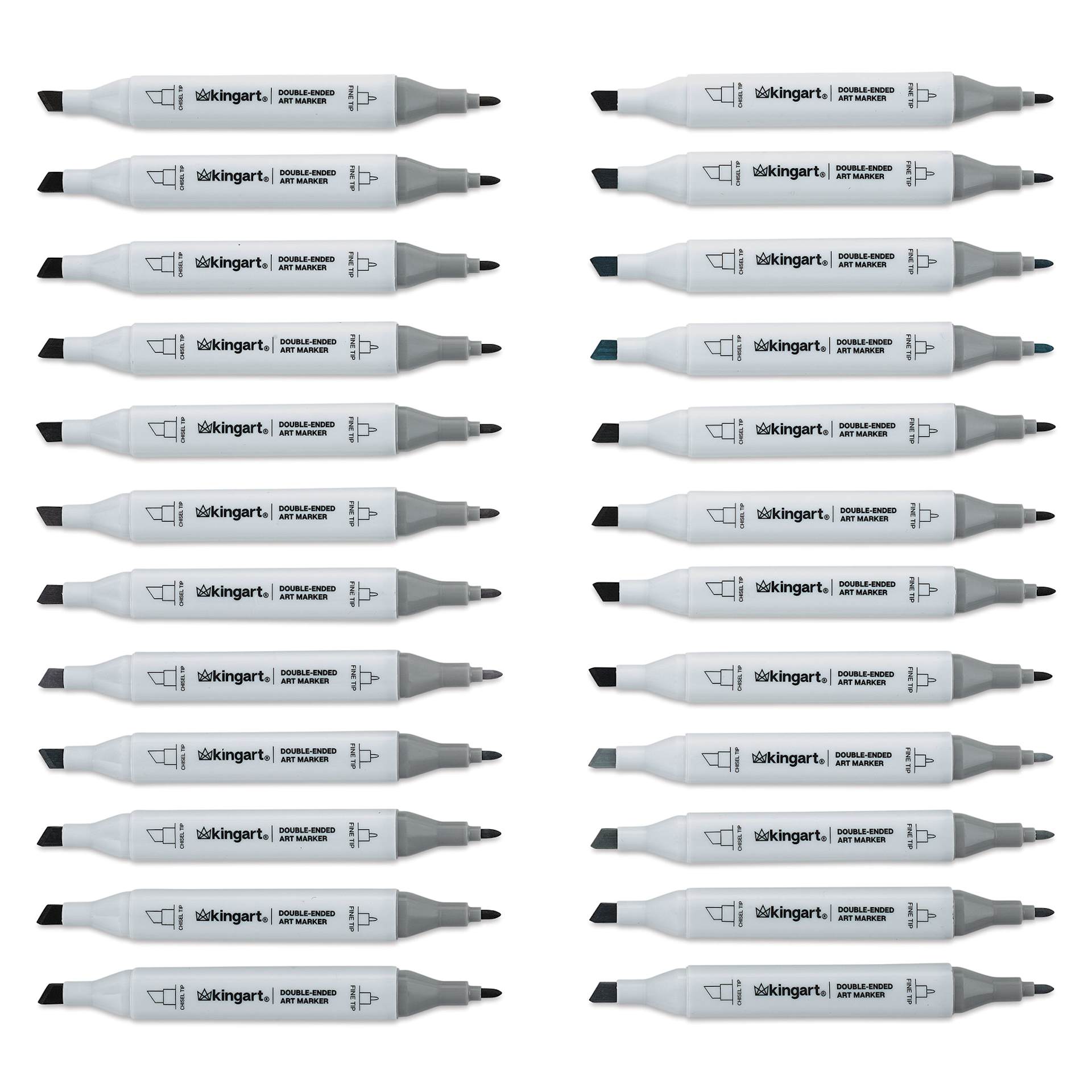 Kingart Pro Double-Ended Art Alcohol Markers - Grey Tones, Set of 24 (included markers)