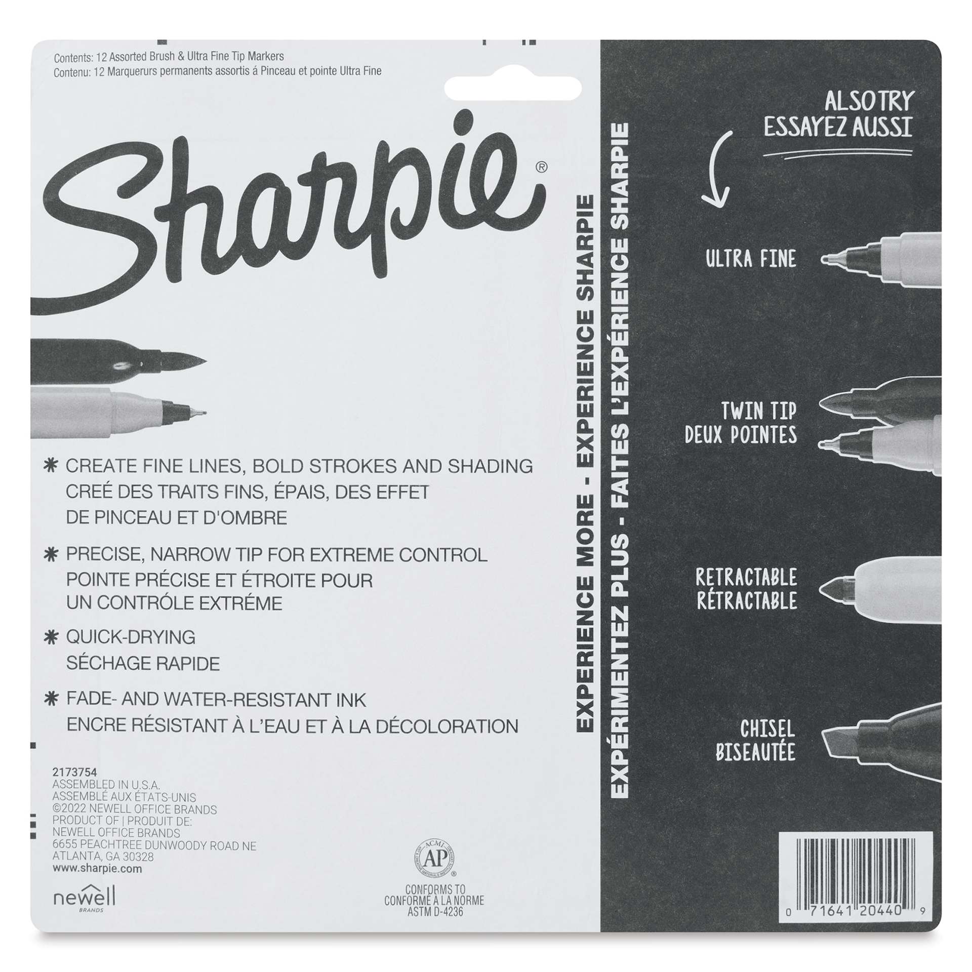 Sharpie Brush Twin Tip Markers - Assorted, Set of 12 (back of package)