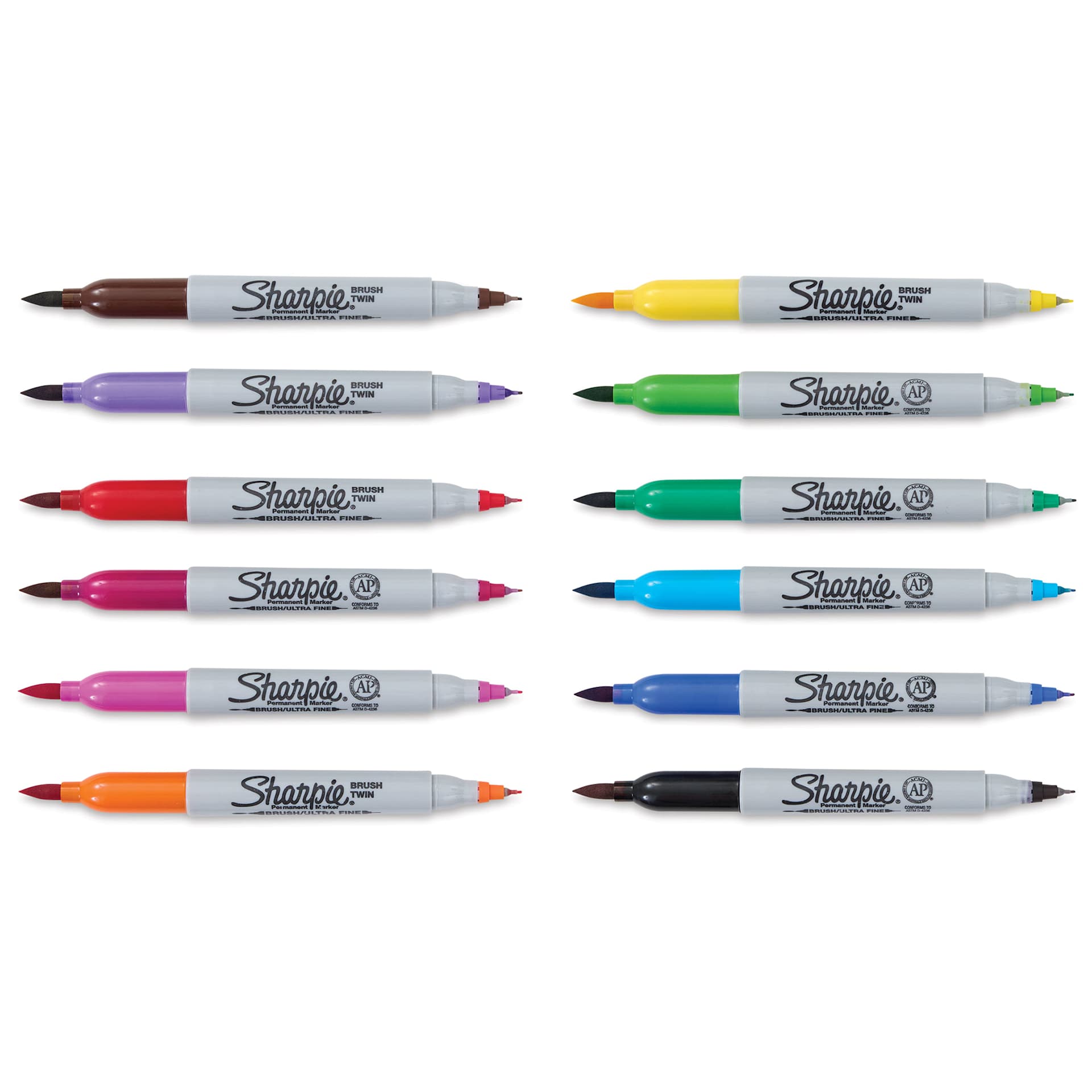 Sharpie Brush Twin Tip Markers - Assorted, Set of 12 (markres with caps removed)