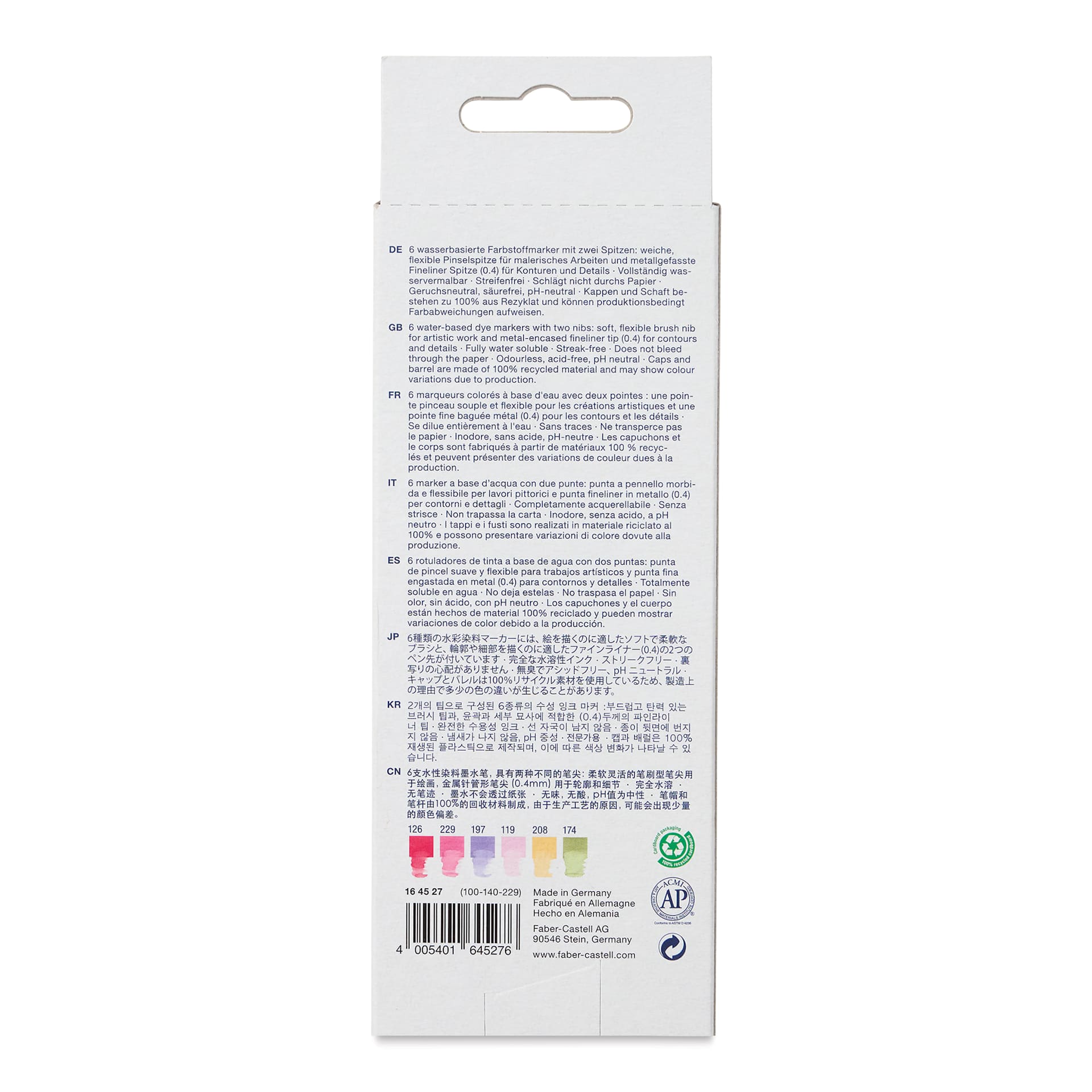 Faber-Castell Goldfaber Aqua Dual Markers - Flowers, Set of 6 (back of package)