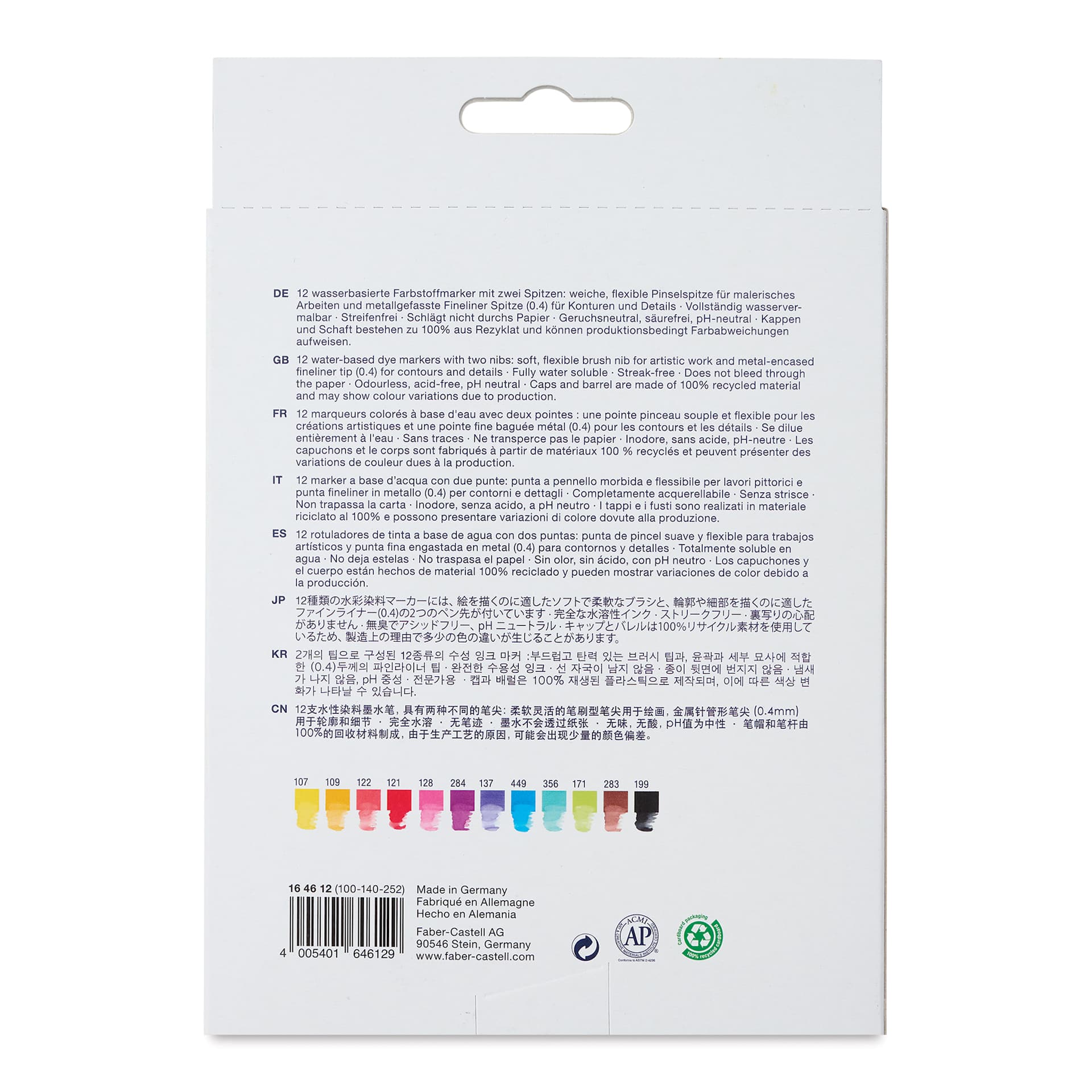 Faber-Castell Goldfaber Aqua Dual Markers - Assorted, Set of 12 (back of package)