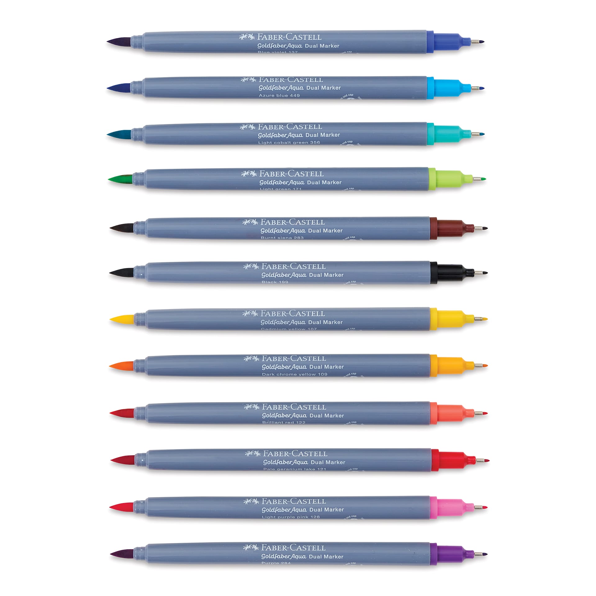 Faber-Castell Goldfaber Aqua Dual Markers - Assorted, Set of 12 (markers with caps off)