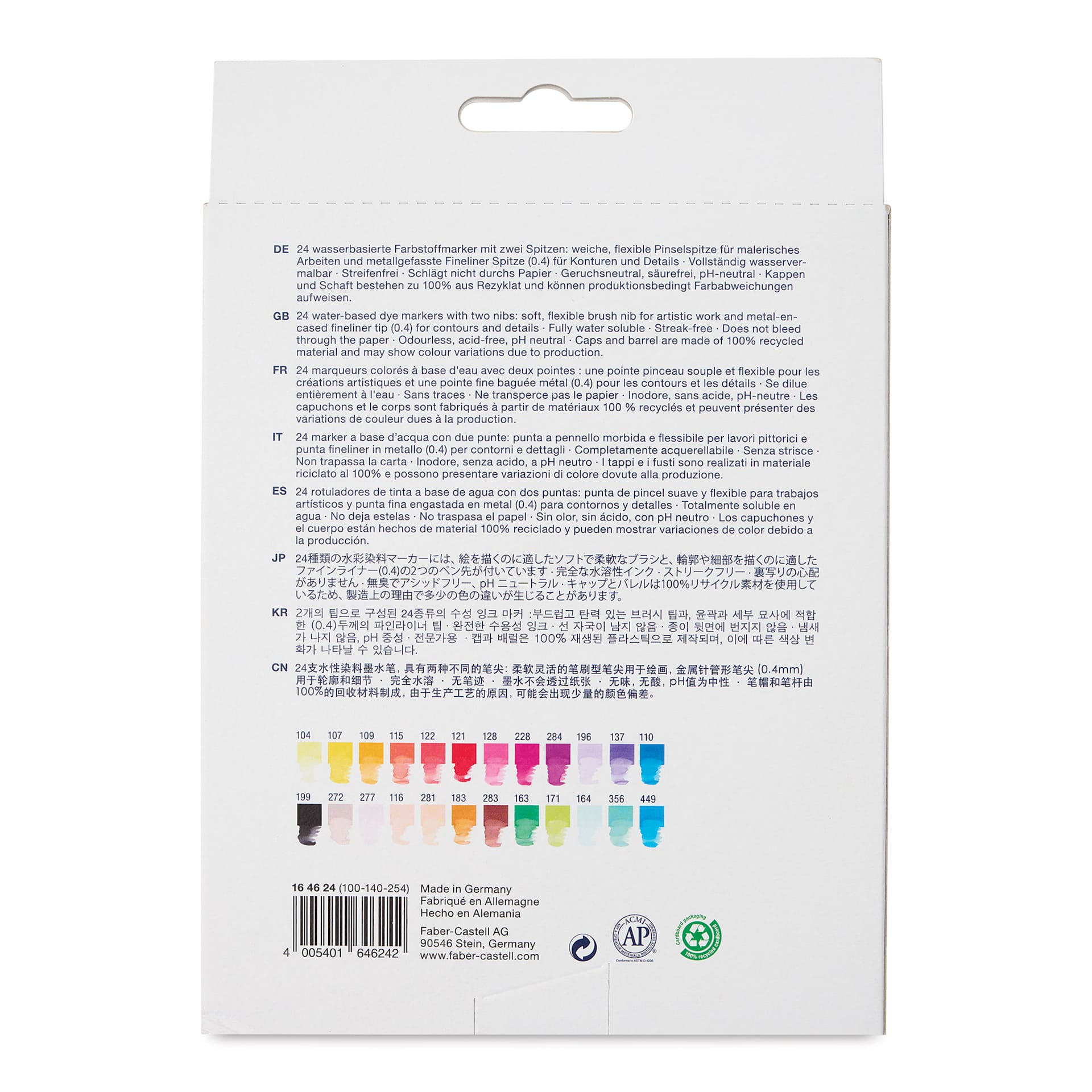 Faber-Castell Goldfaber Aqua Dual Markers - Assorted, Set of 24 (back of package)