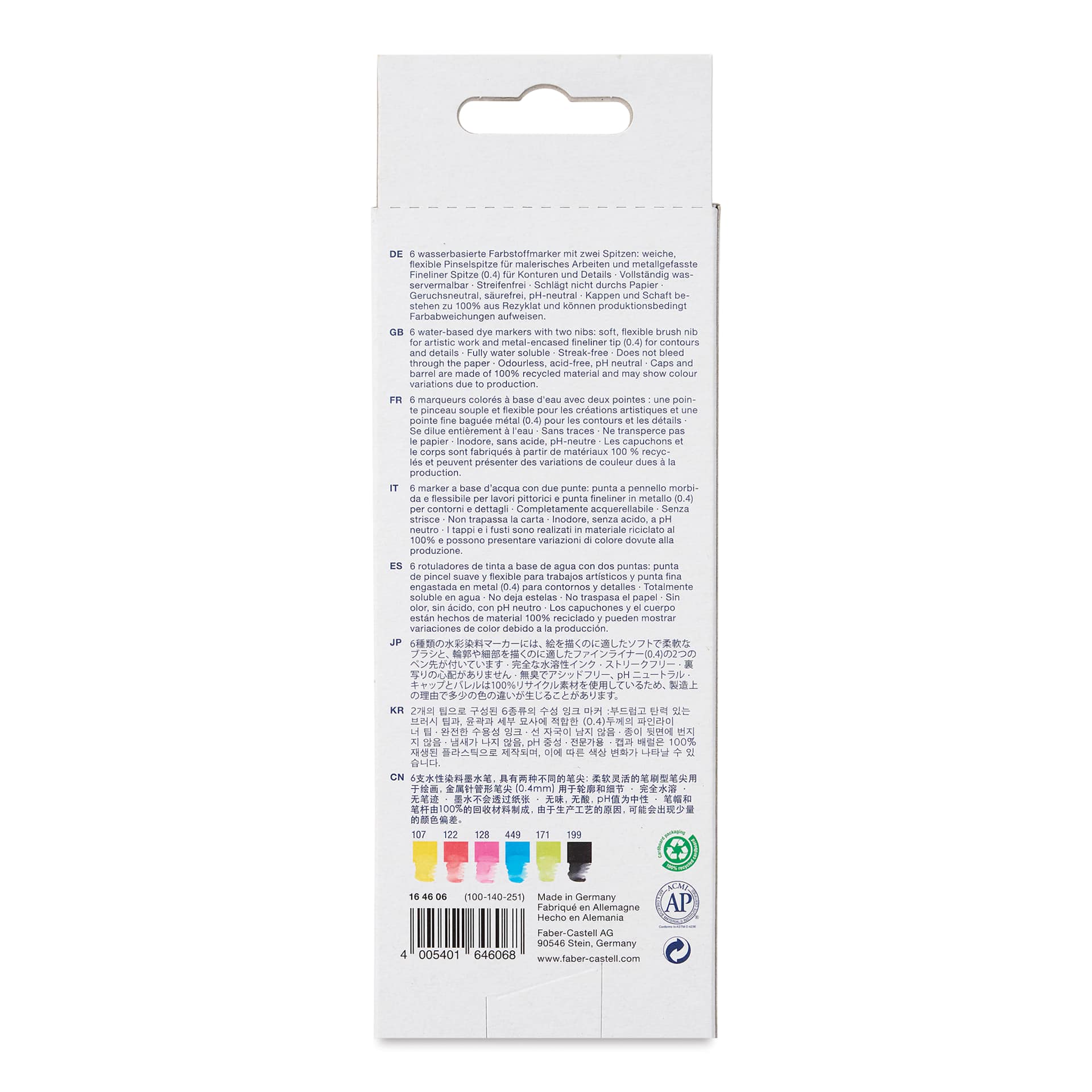 Faber-Castell Goldfaber Aqua Dual Markers - Assorted, Set of 6 (back of package)