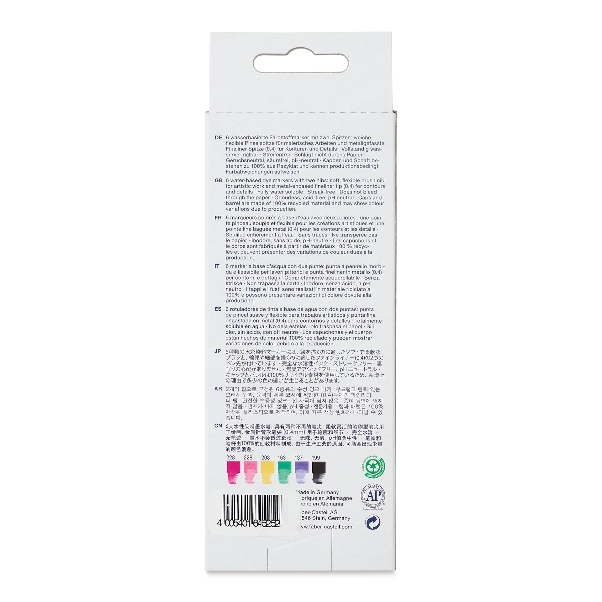 Faber-Castell Goldfaber Aqua Dual Markers - Graffiti, Set of 6 (back of package)