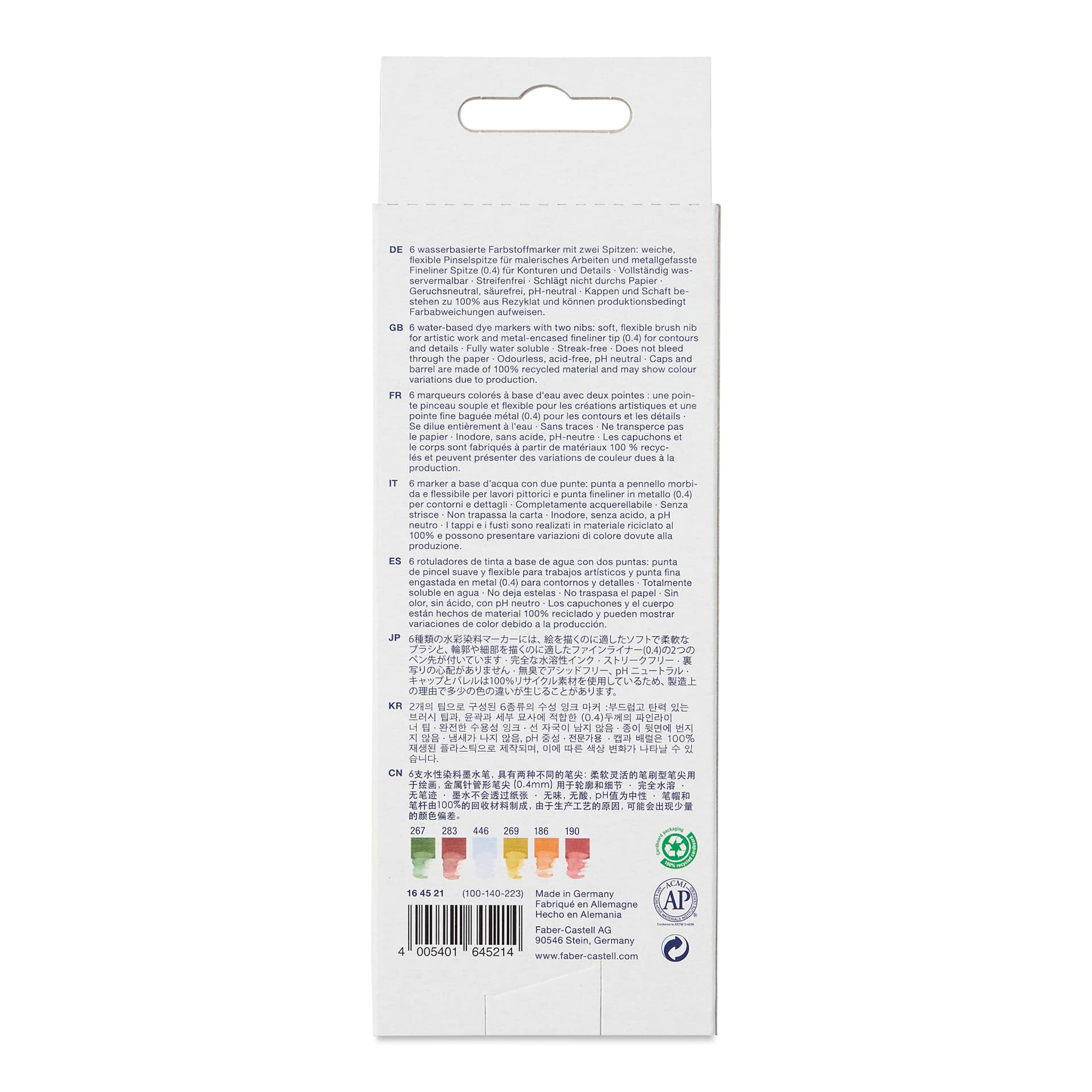 Faber-Castell Goldfaber Aqua Dual Markers - Tuscany, Set of 6 (back of package)