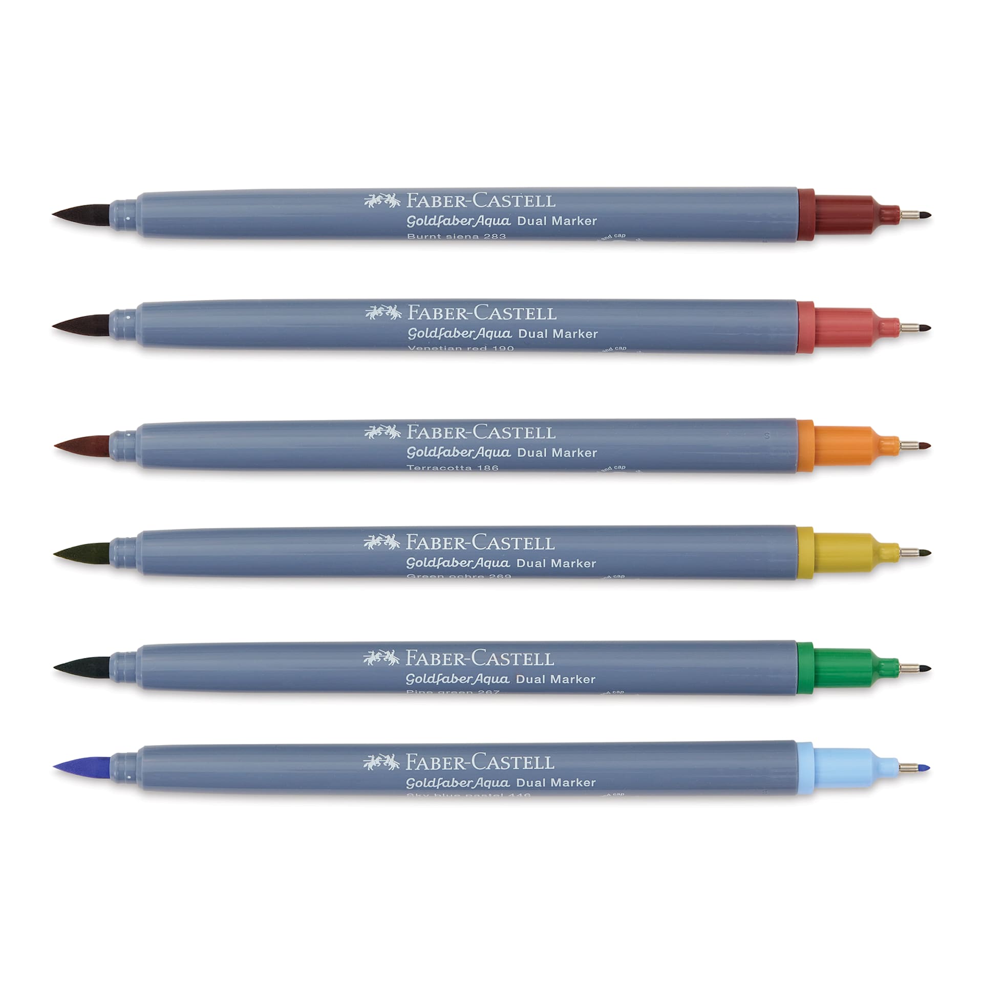 Faber-Castell Goldfaber Aqua Dual Markers - Tuscany, Set of 6 (markers with caps off)