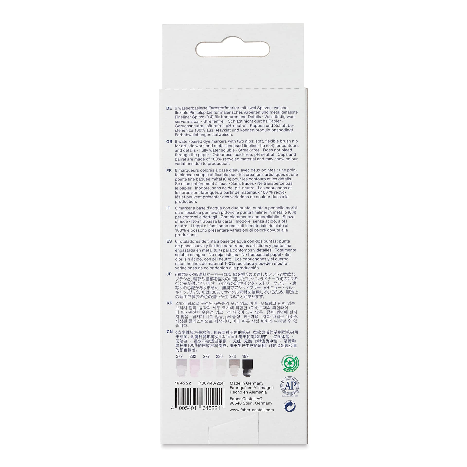 Faber-Castell Goldfaber Aqua Dual Markers - Shades of Grey, Set of 6 (back of package)