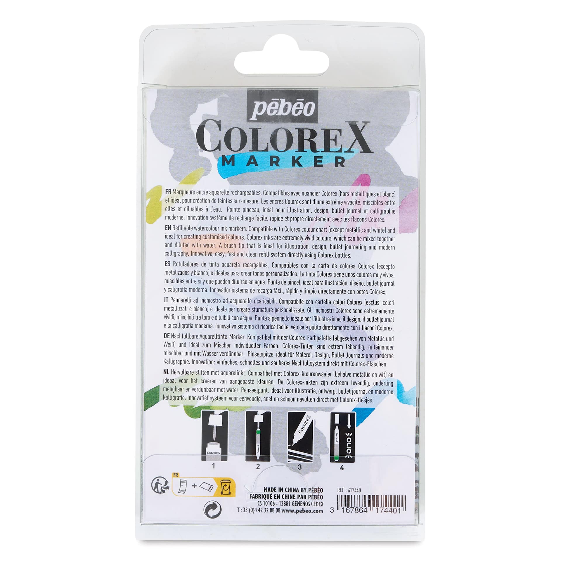 Pebeo Colorex Empty Markers - Set of 6, back of the packaging