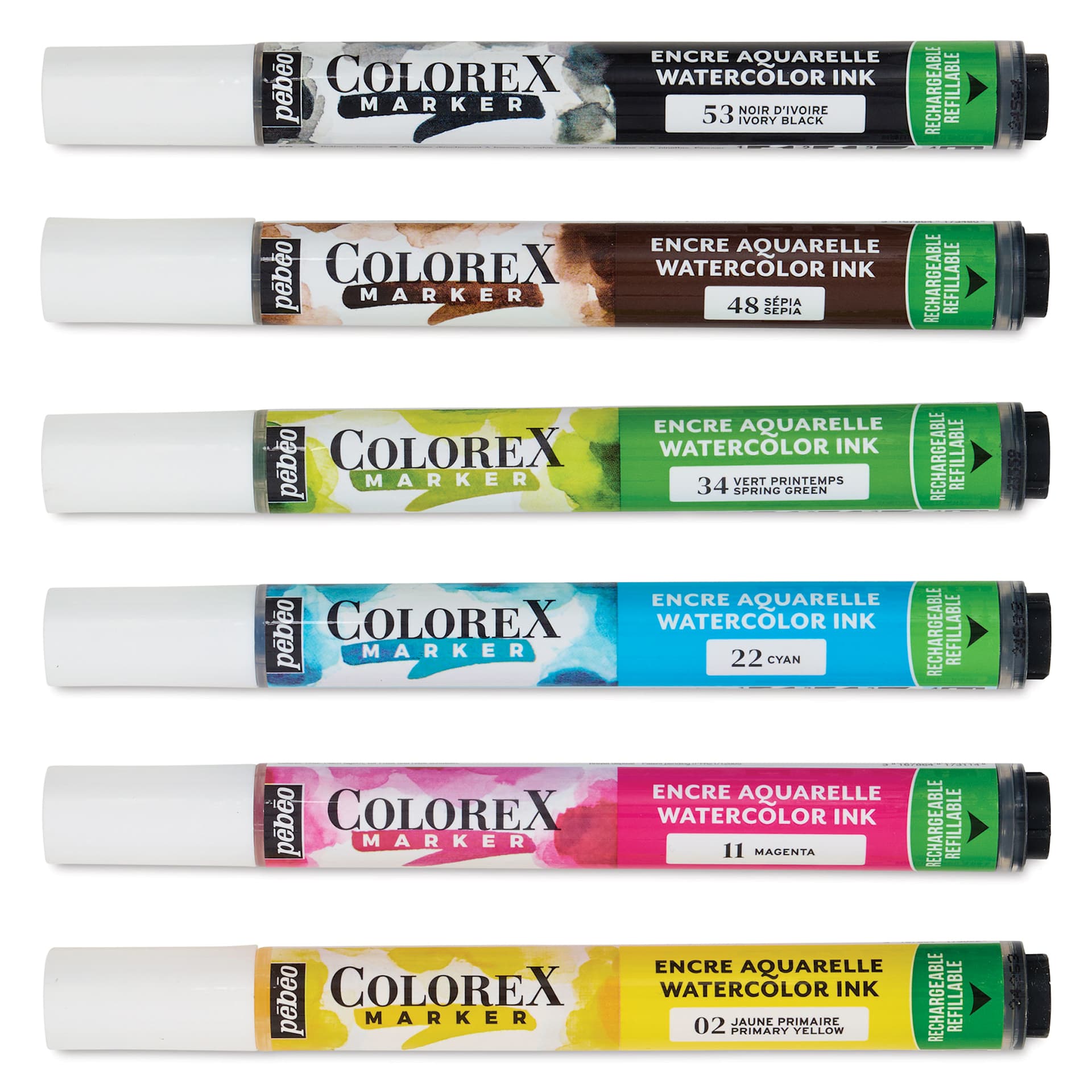 Pebeo Colorex Refillable Markers - Set of 6, Essentials