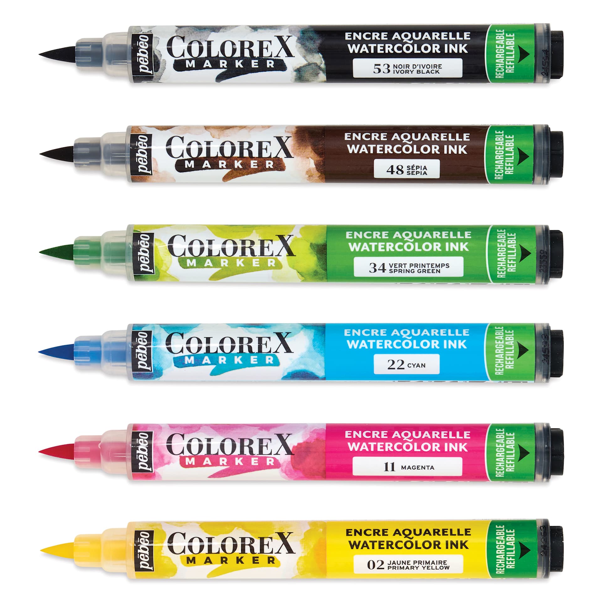 Pebeo Colorex Refillable Markers - Set of 6, Essentials, markers with caps off