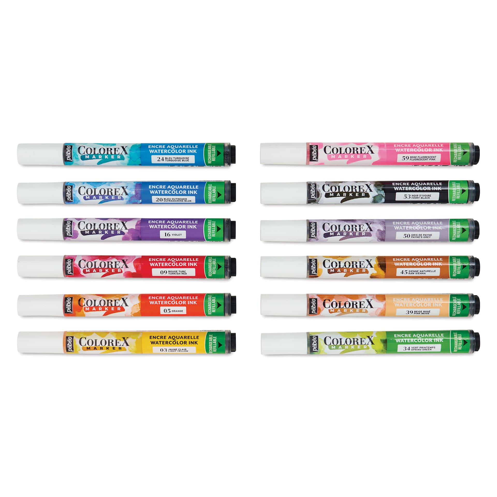 Pebeo Colorex Refillable Markers - Set of 12, Essentials