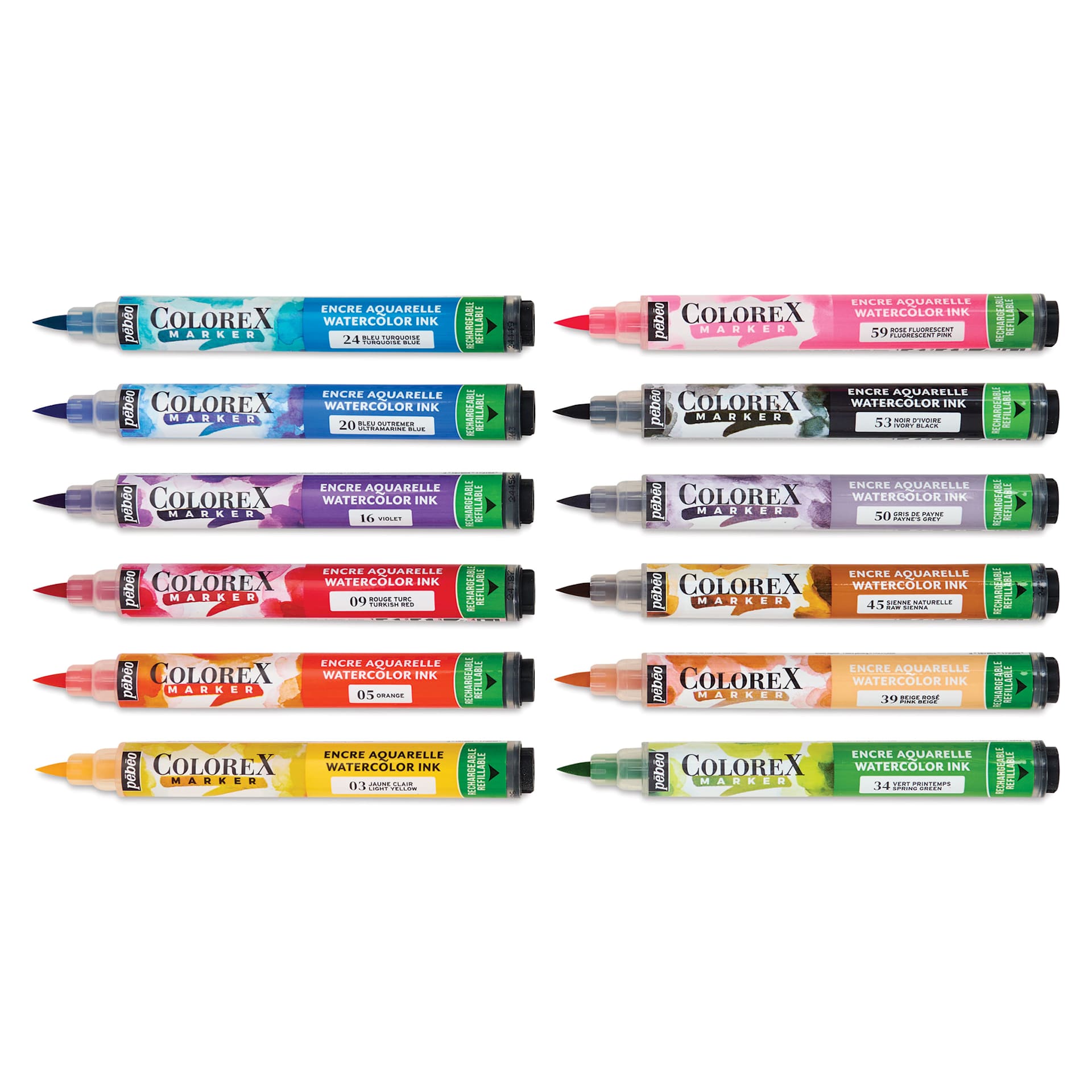 Pebeo Colorex Refillable Markers - Set of 12, Essentials