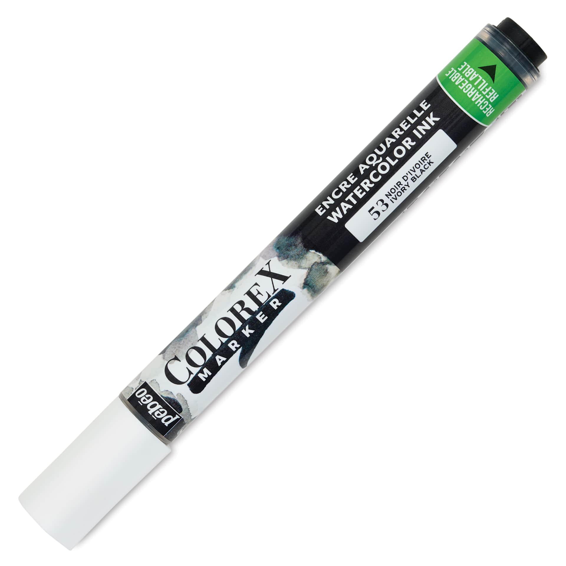 Pebeo Colorex Refillable Marker - Trichromatic Black, cap on