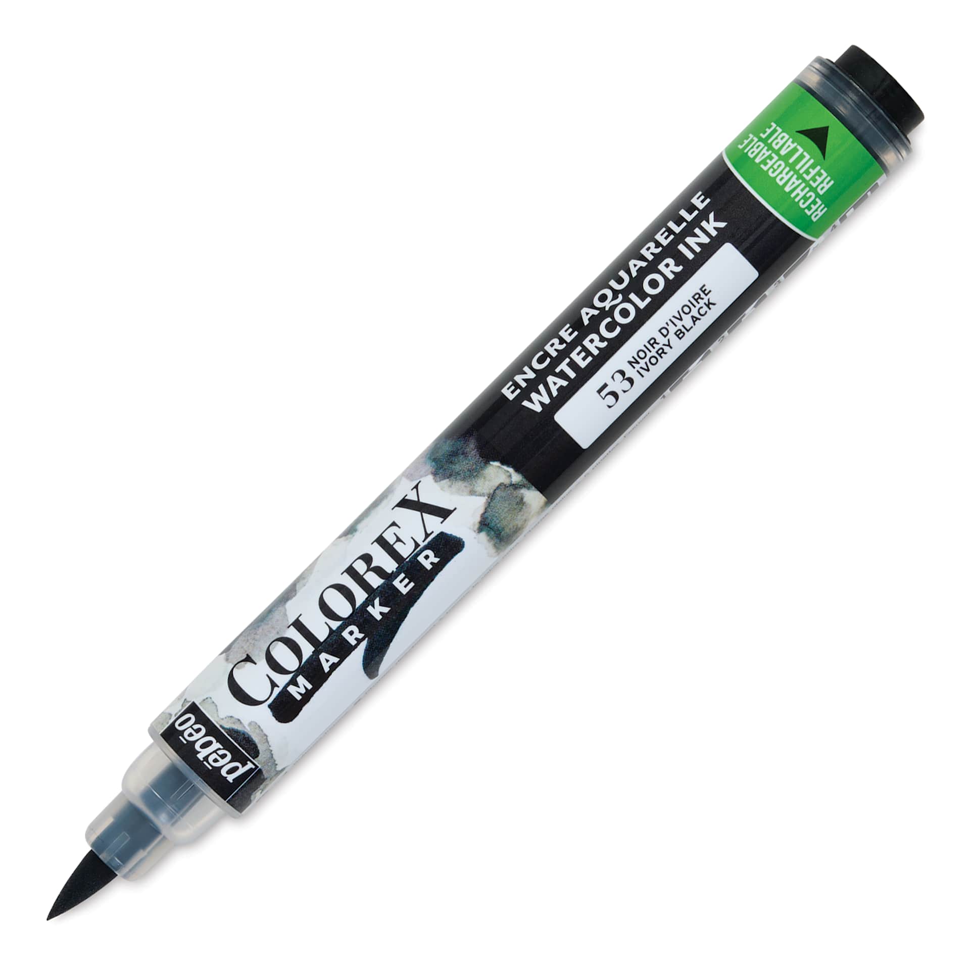 Pebeo Colorex Refillable Marker - Trichromatic Black, cap off