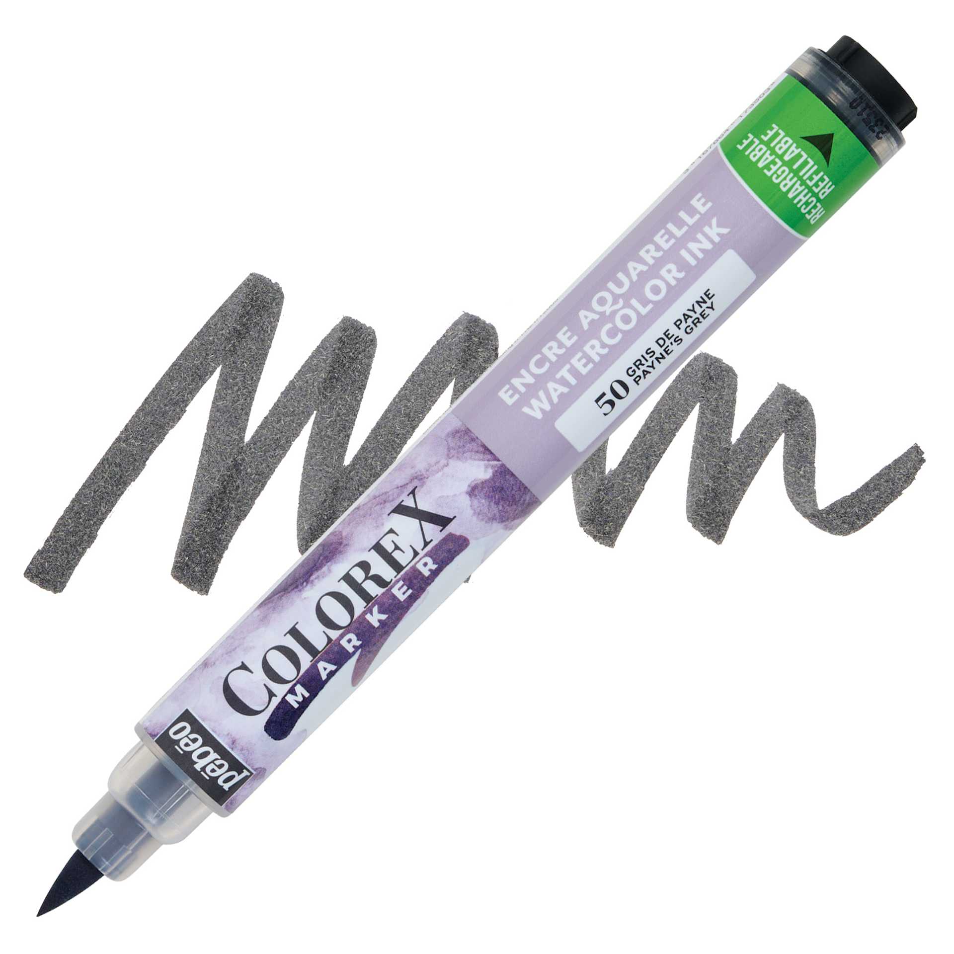 Pebeo Colorex Refillable Marker - Trichromatic Black, marker and swatch