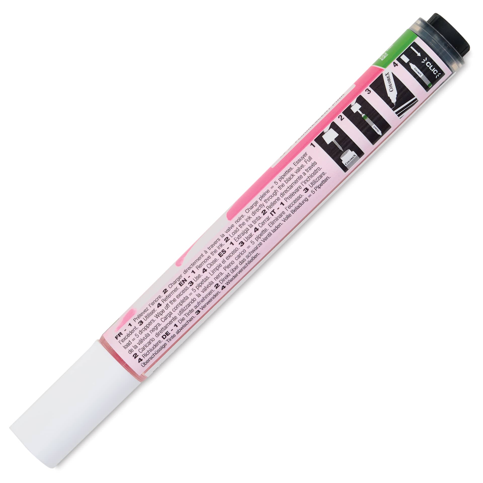 Pebeo Colorex Refillable Marker - Fluorescent Pink, back of marker with cap on