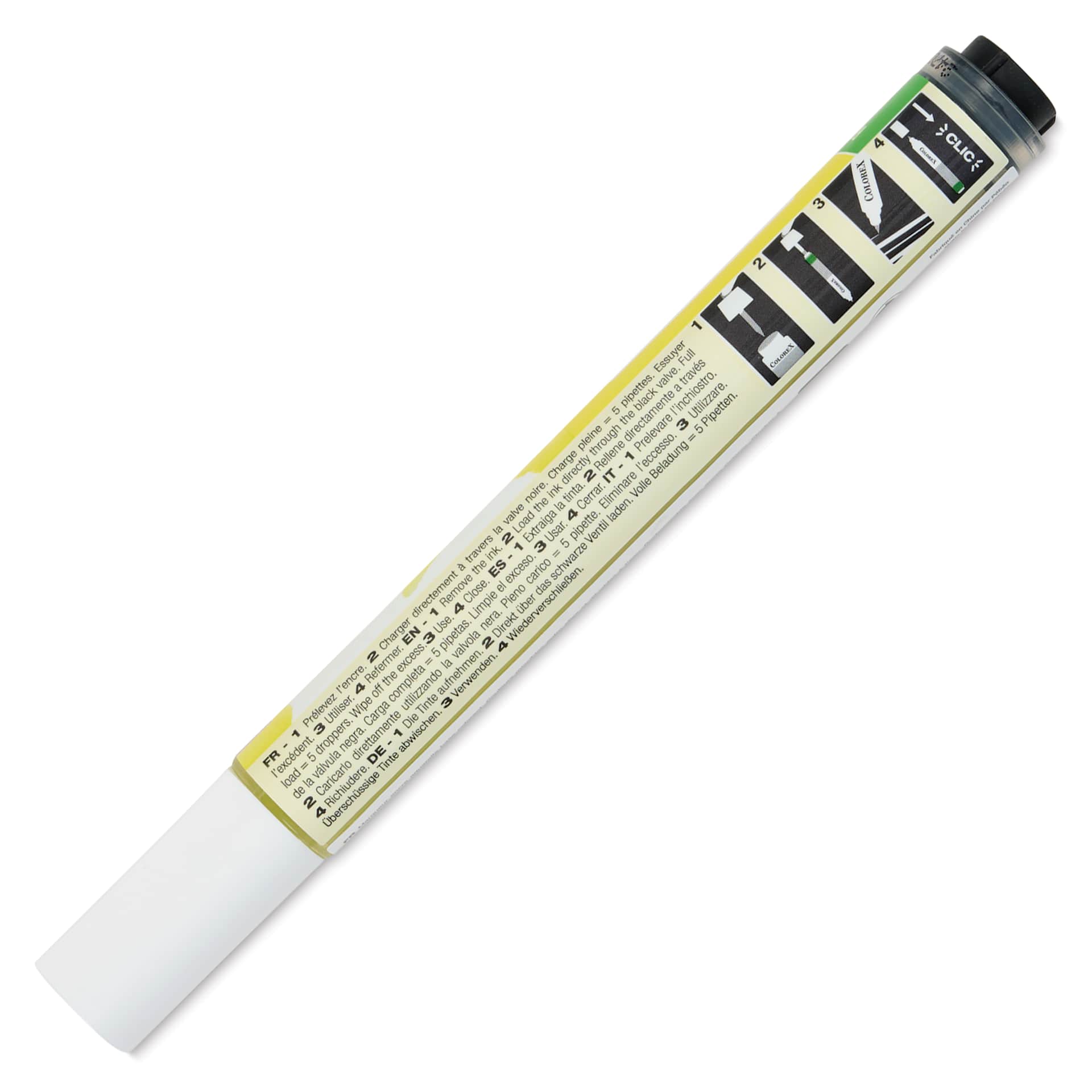 Pebeo Colorex Refillable Marker - Fluorescent Yellow, back of marker with cap on