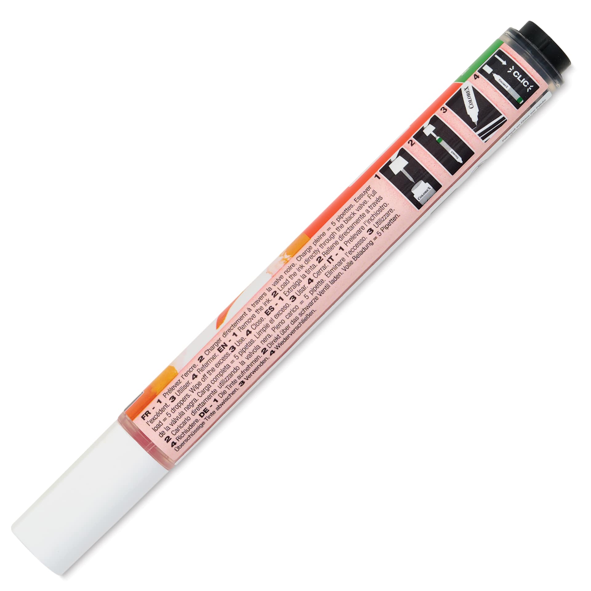 Pebeo Colorex Refillable Marker - Orange, back of marker with cap on