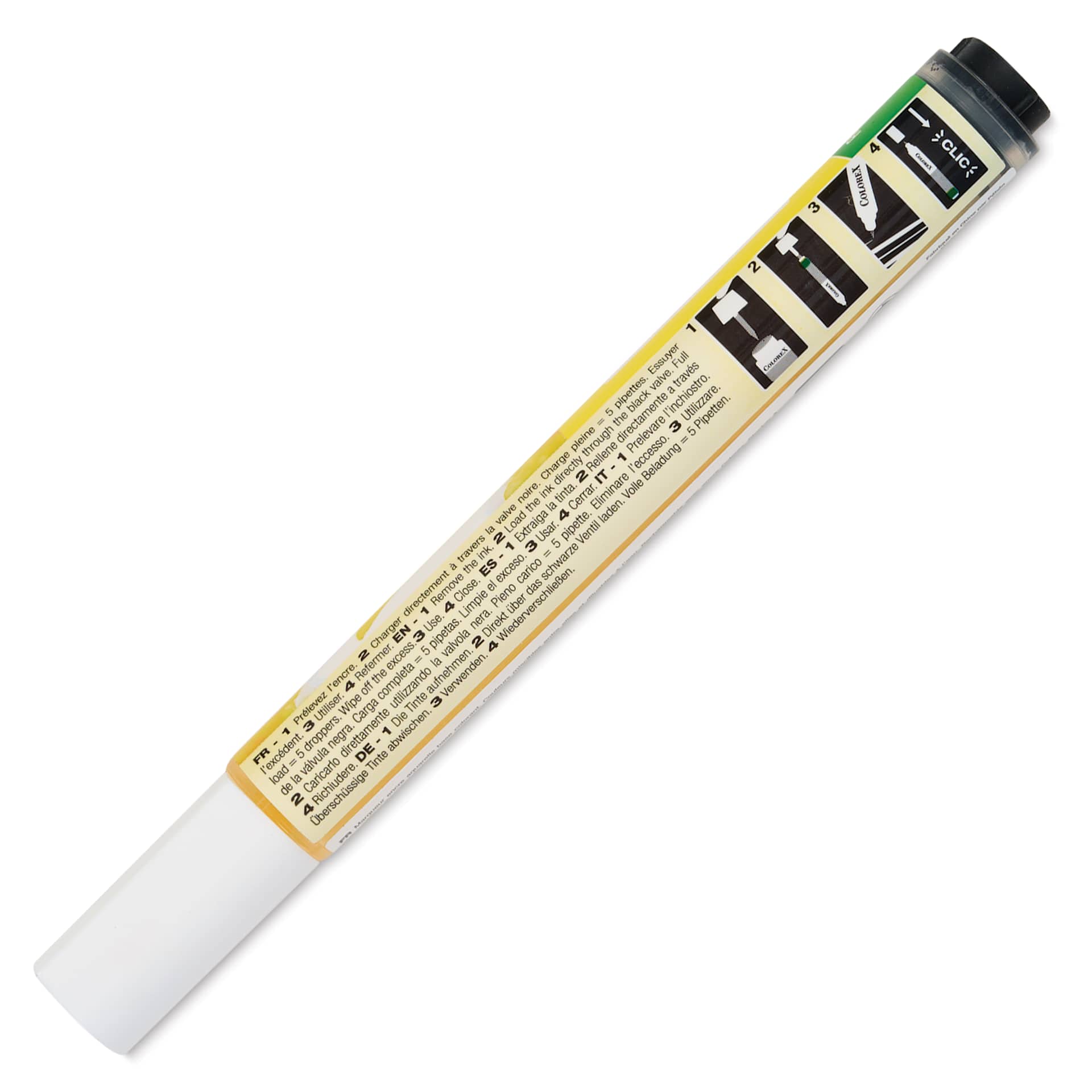 Pebeo Colorex Refillable Marker - Primary Yellow, back of marker with cap on