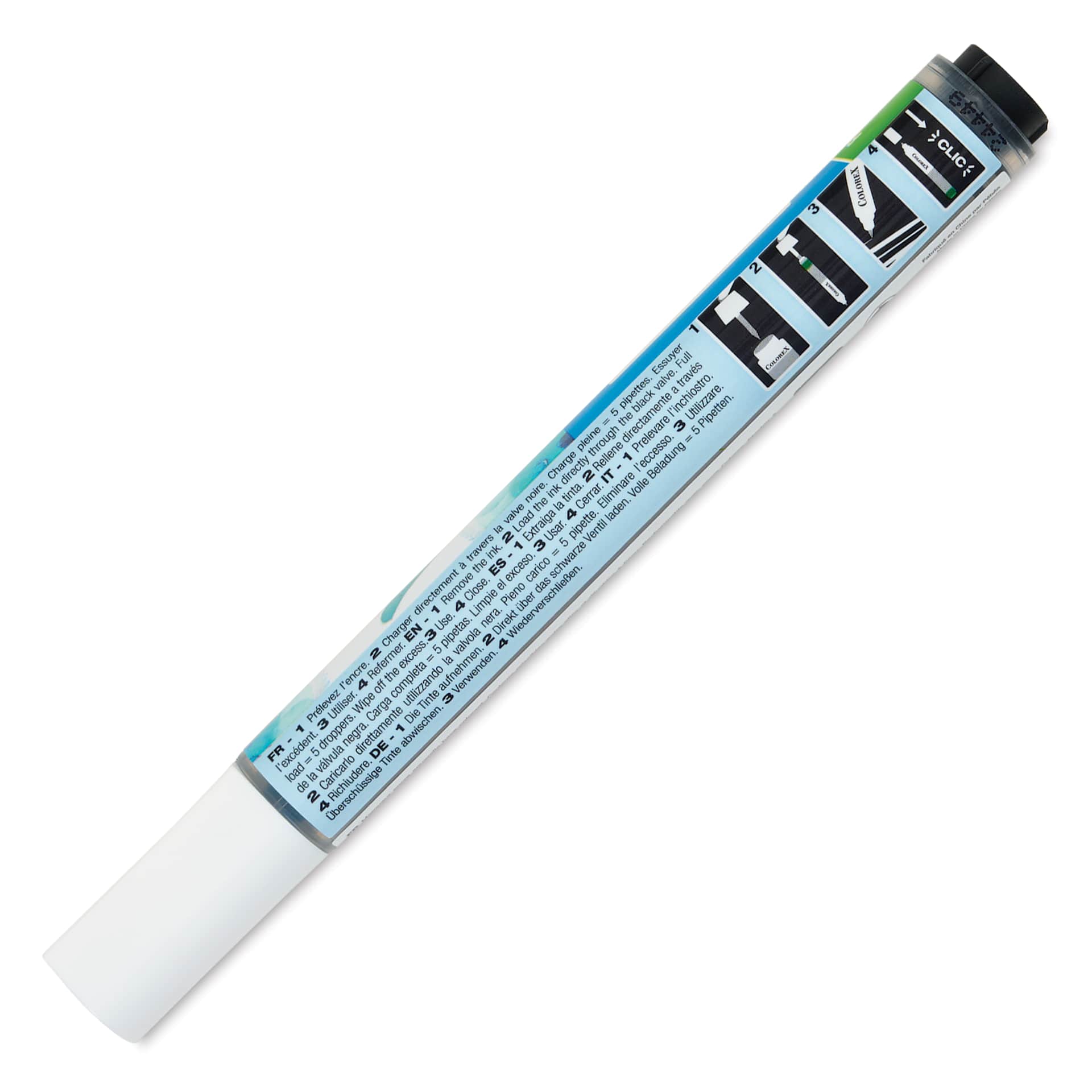 Pebeo Colorex Refillable Marker - Turquoise Blue, back of marker with cap on