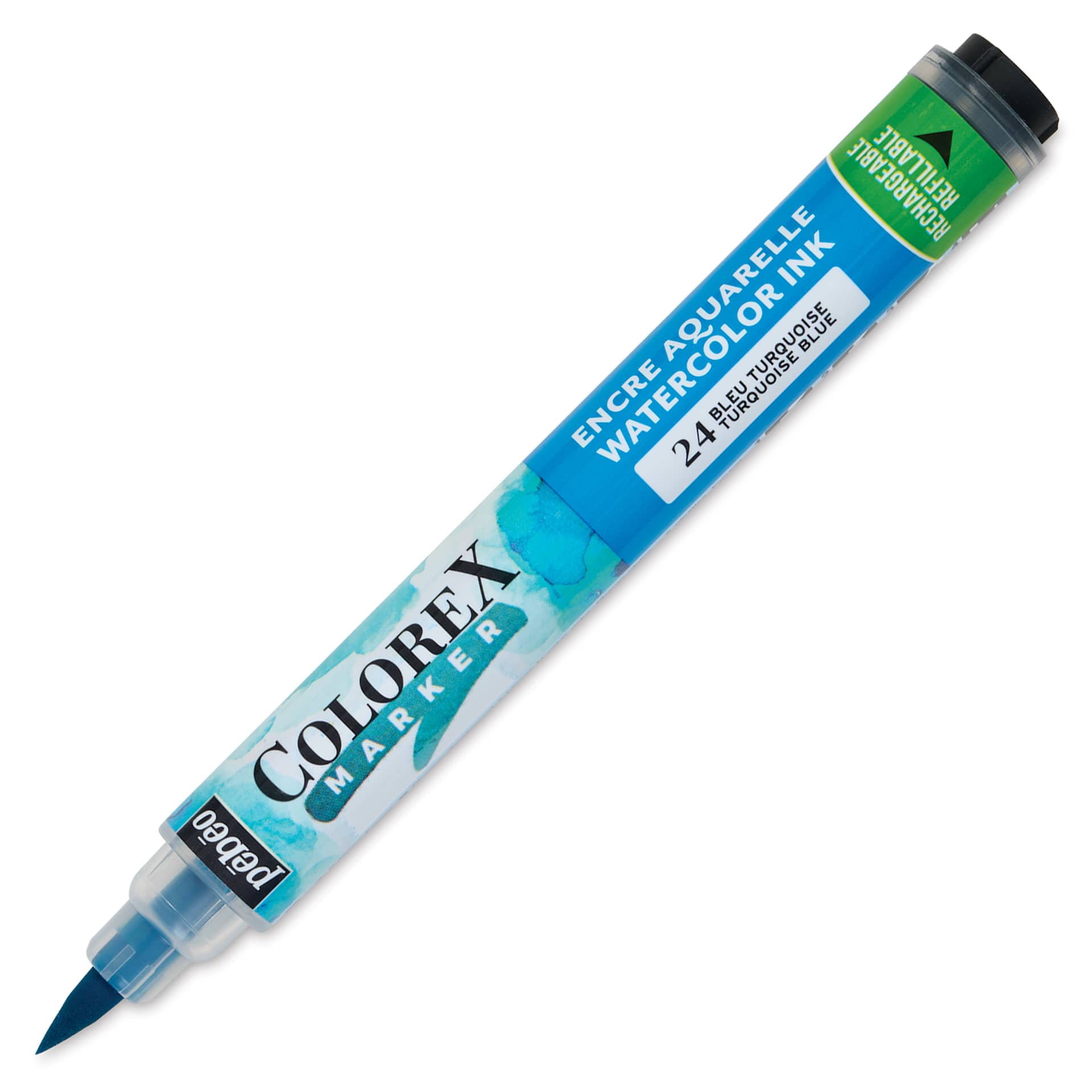 Pebeo Colorex Refillable Marker - Turquoise Blue, cap off