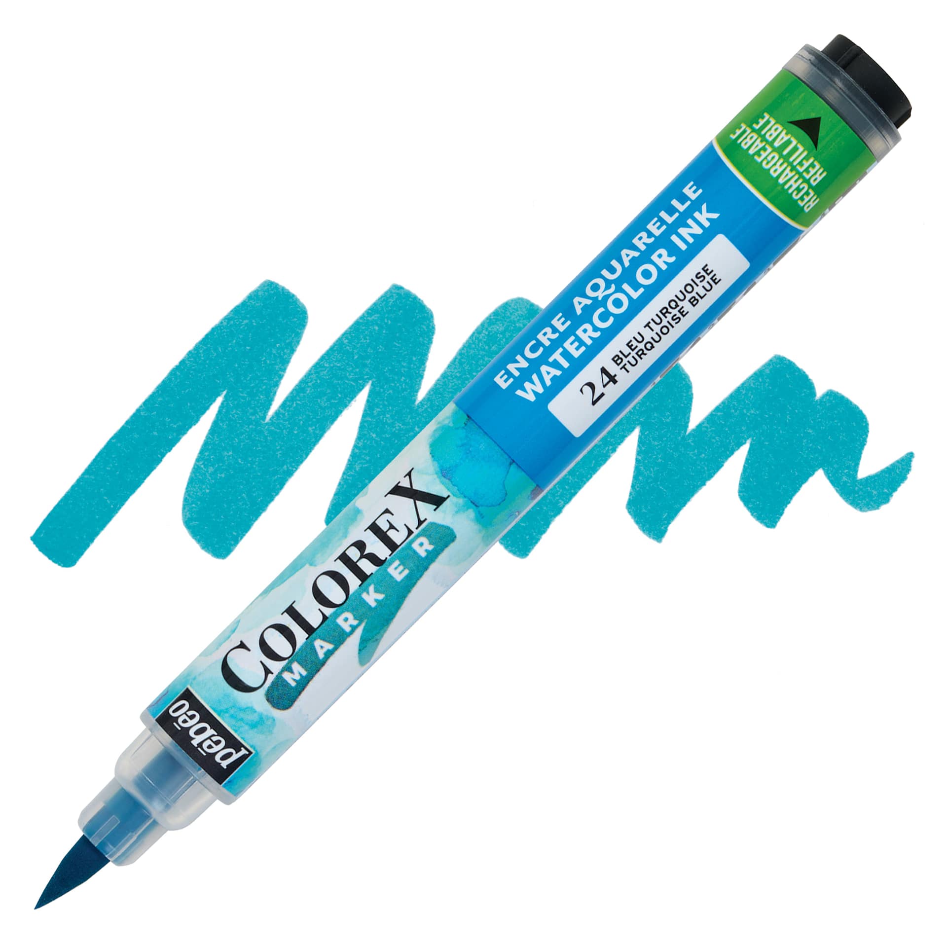 Pebeo Colorex Refillable Marker - Turquoise Blue marker and swatch
