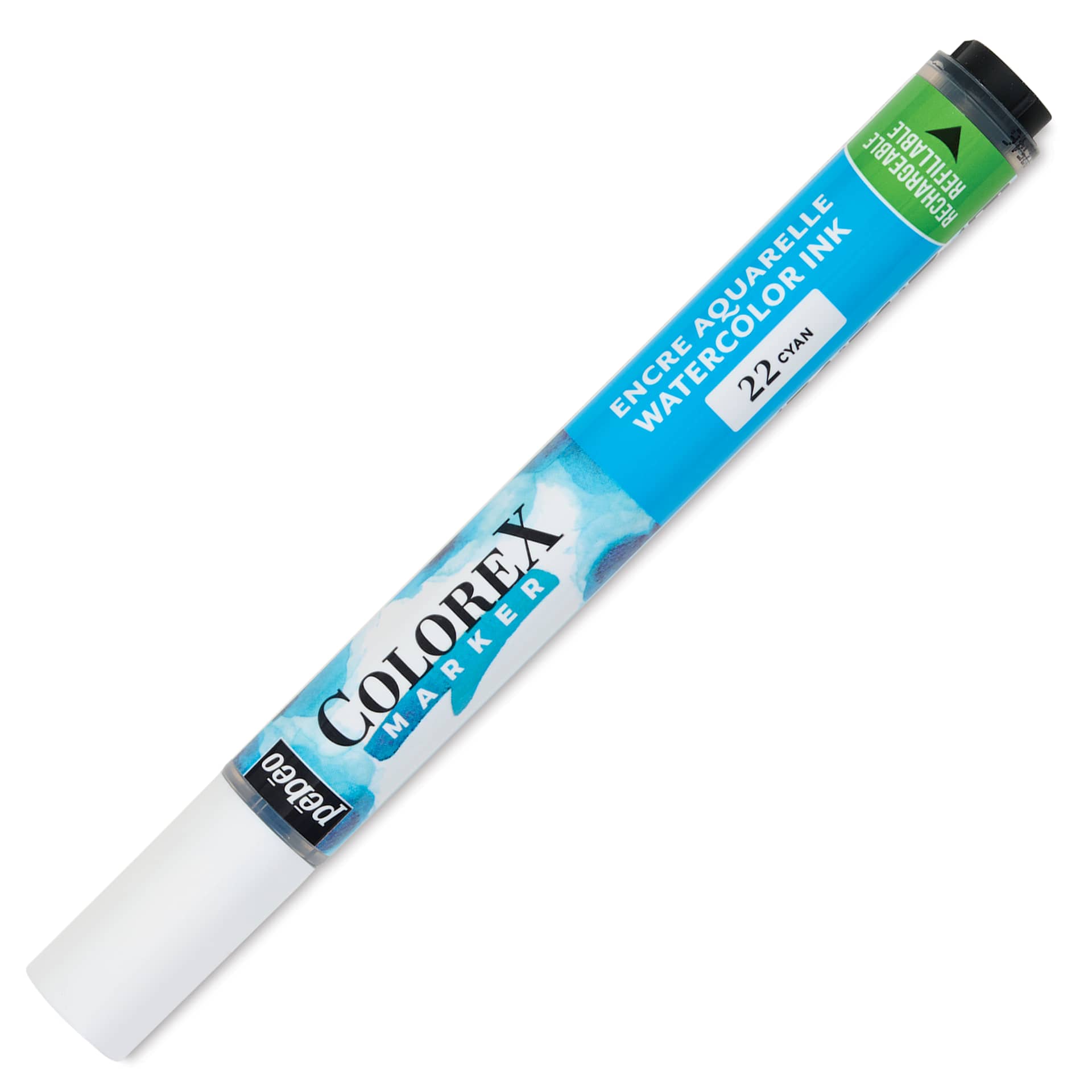 Pebeo Colorex Refillable Marker - Cyan, cap on