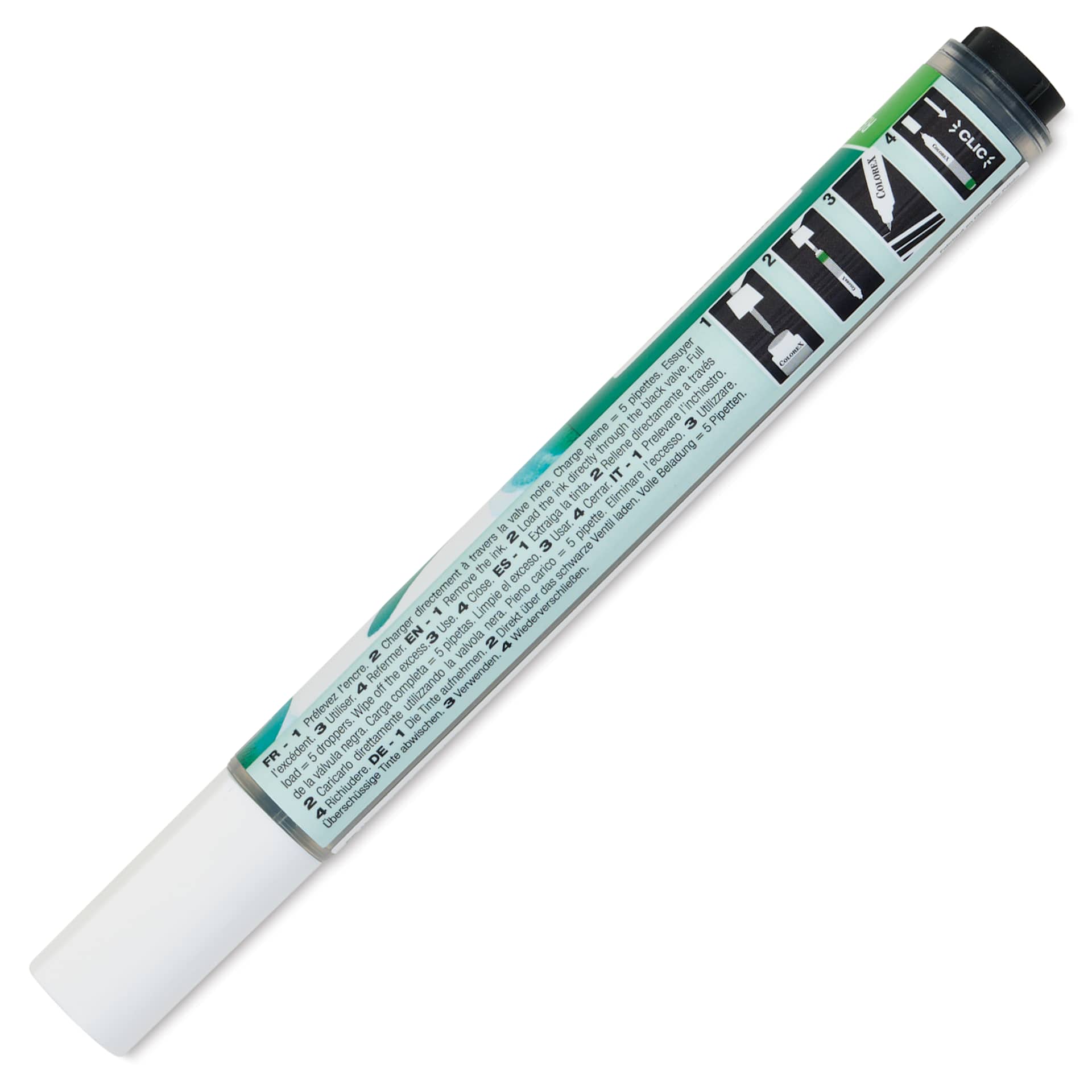 Pebeo Colorex Refillable Marker - Forest Green, back of marker with cap on