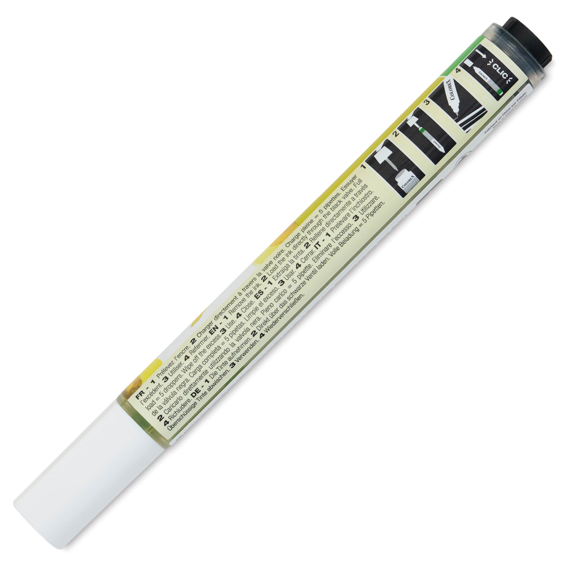 Pebeo Colorex Refillable Marker - Chartreuse, back of marker with cap on