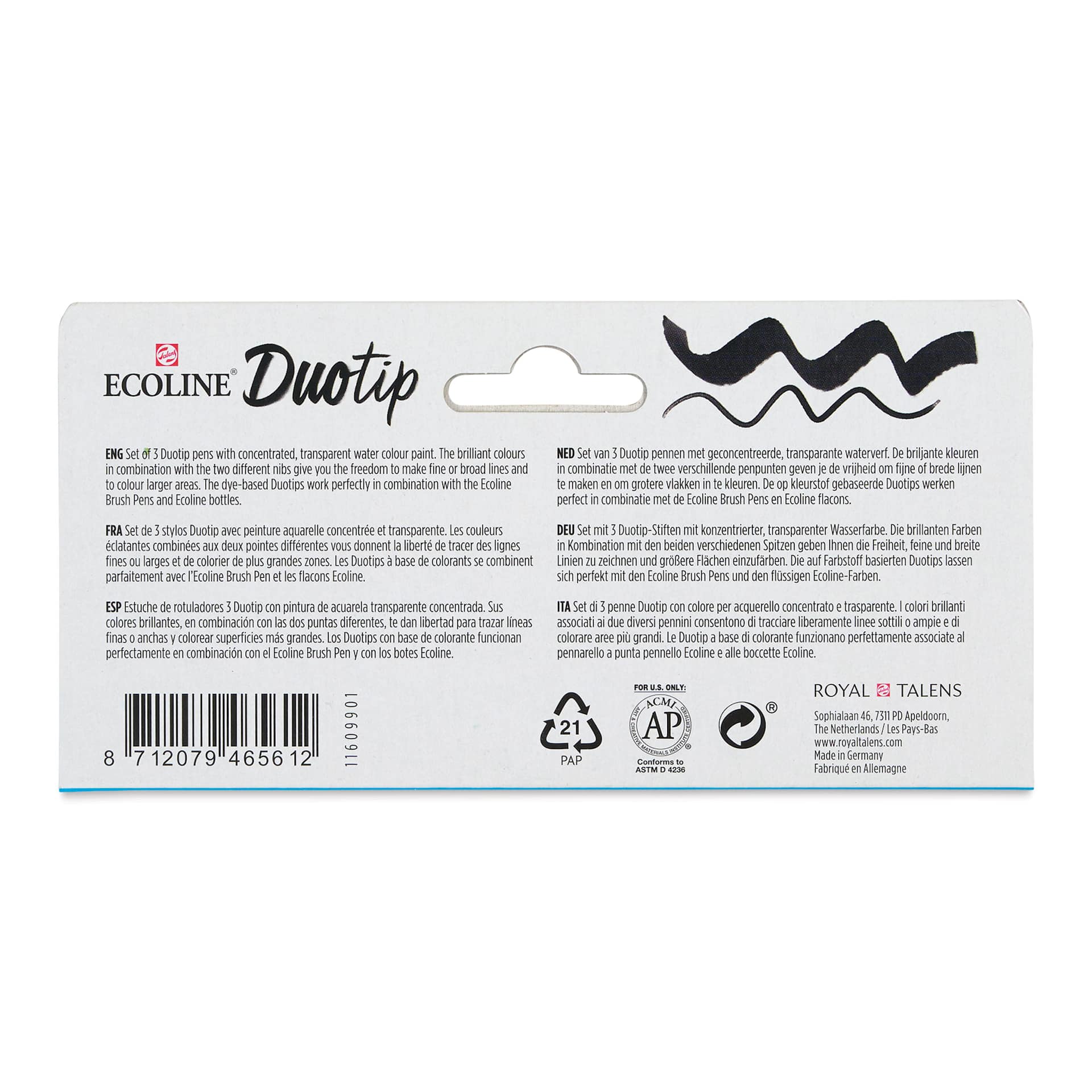 Royal Talens Ecoline DuoTip Markers - Secondary, Set of 3 back of package
