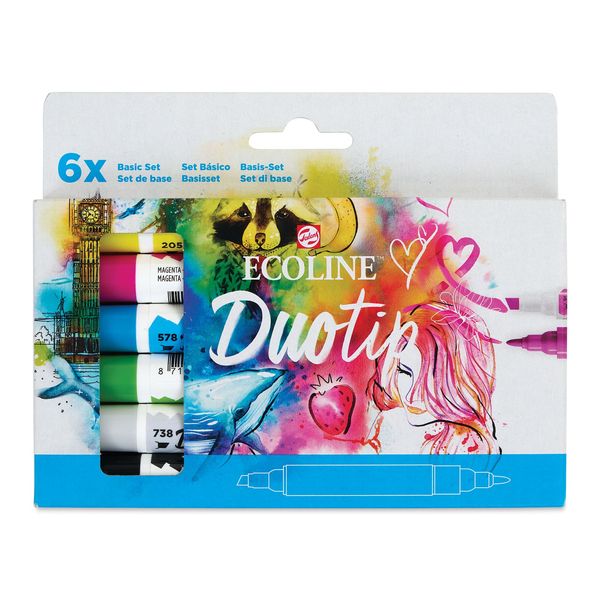 Royal Talens Ecoline DuoTip Markers - Basic, Set of 6 front of package