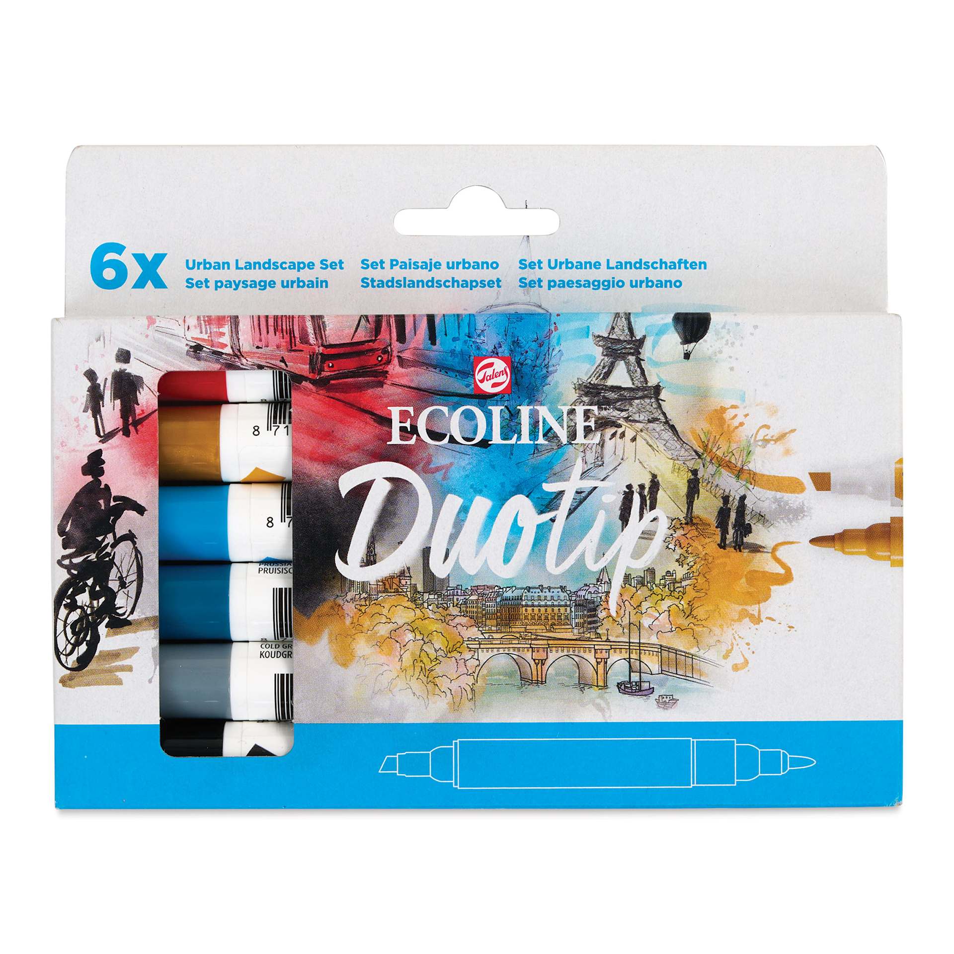 Royal Talens Ecoline DuoTip Markers - Urban Landscape, Set of 6 front of box