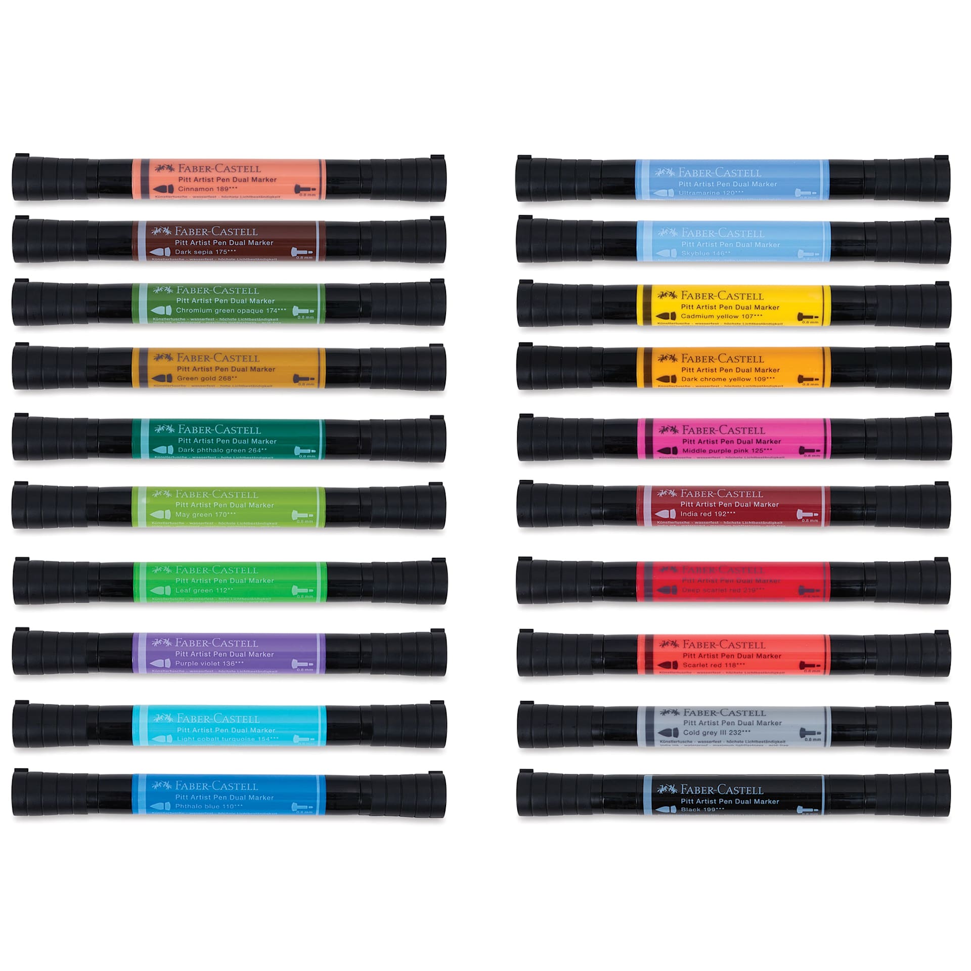 Faber-Castell Pitt Artist Pen Dual Tip Markers - Set of 20 with caps on