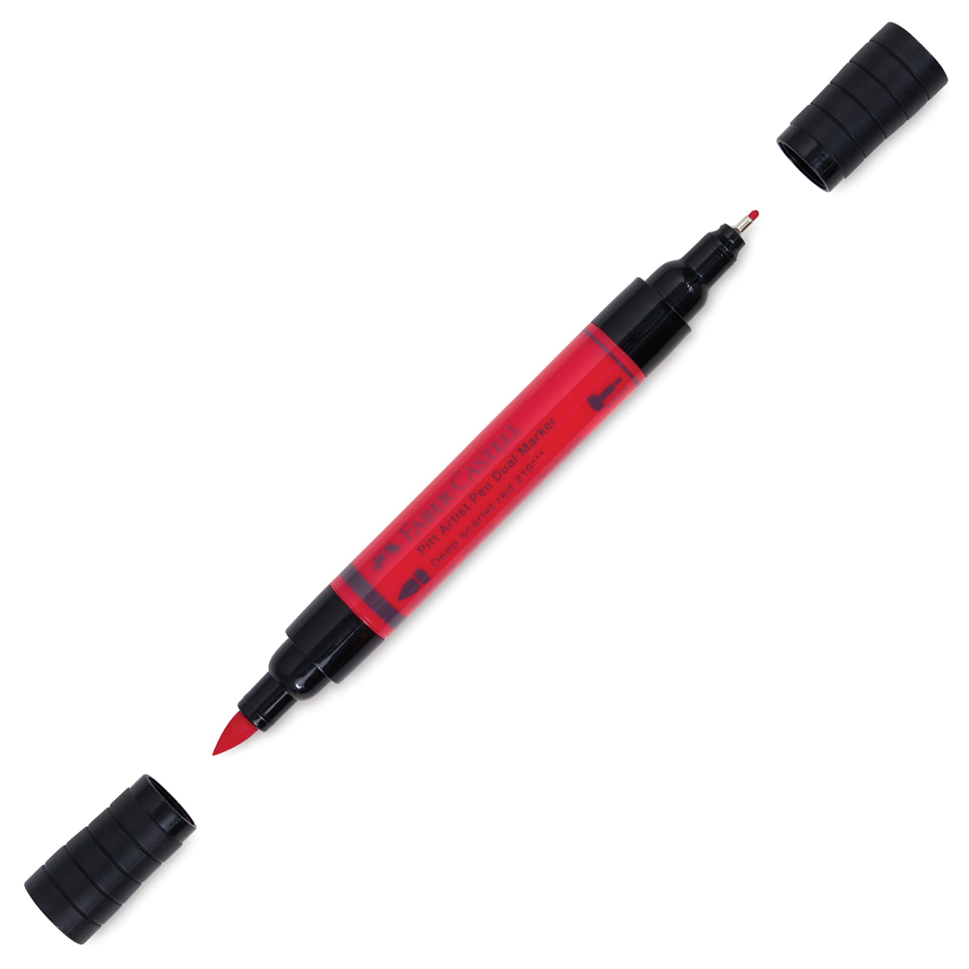 Faber-Castell Pitt Artist Pen Dual Tip Marker - Deep Scarlet Red 119 with caps removed