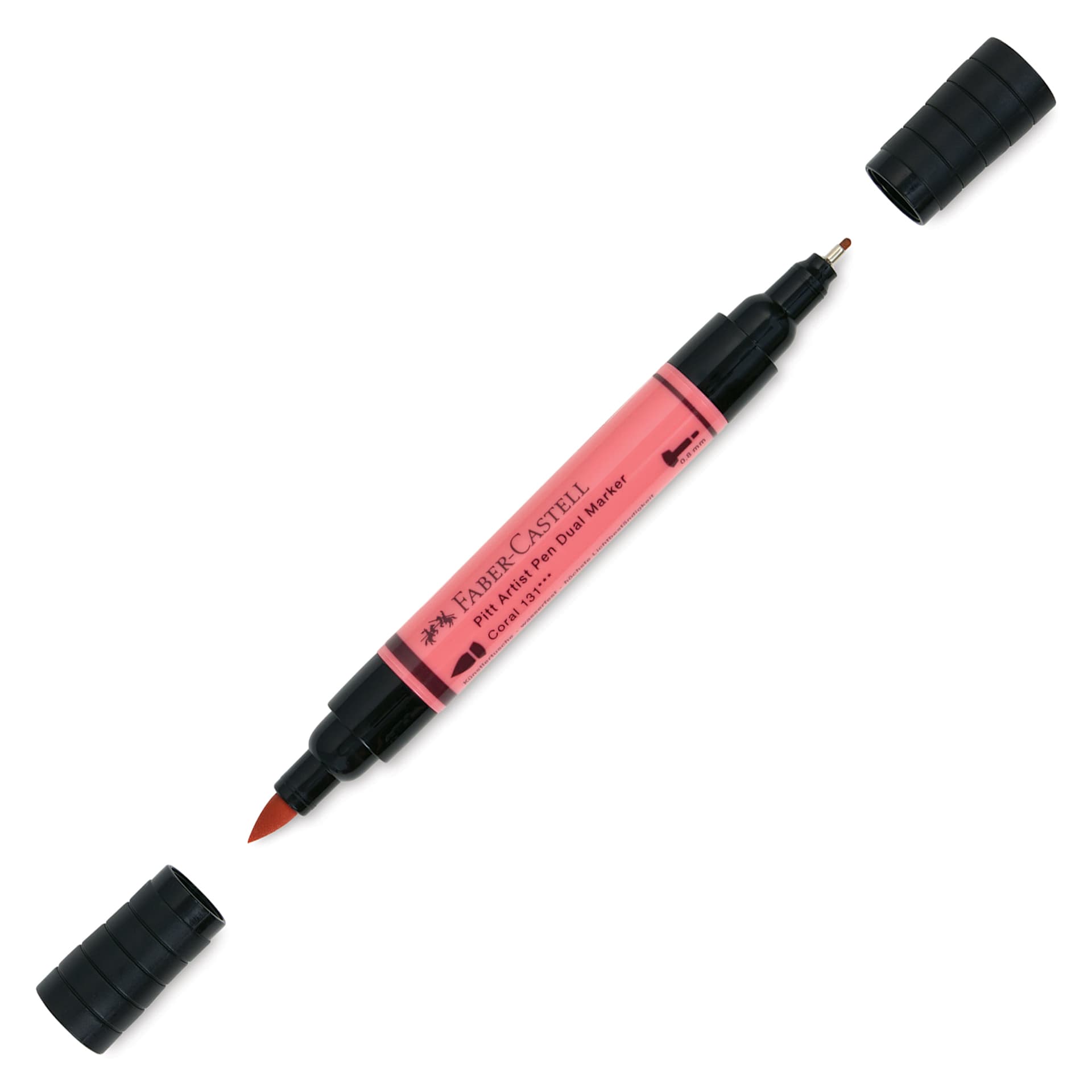 Faber-Castell Pitt Artist Pen Dual Tip Marker - Coral 131 with caps removed