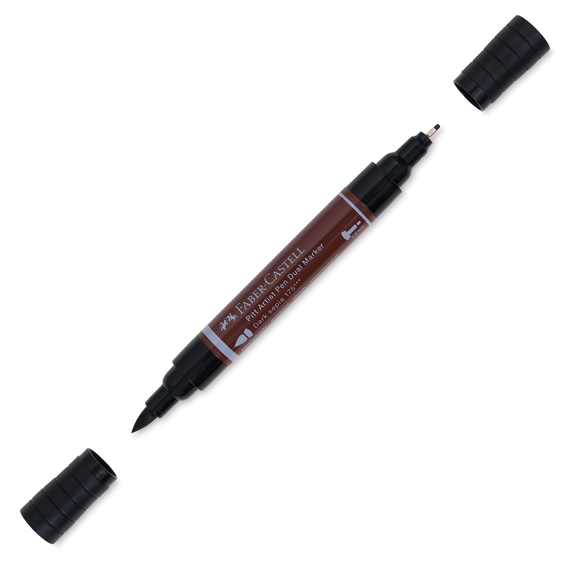 Faber-Castell Pitt Artist Pen Dual Tip Marker - Dark Sepia 175 with lids removed