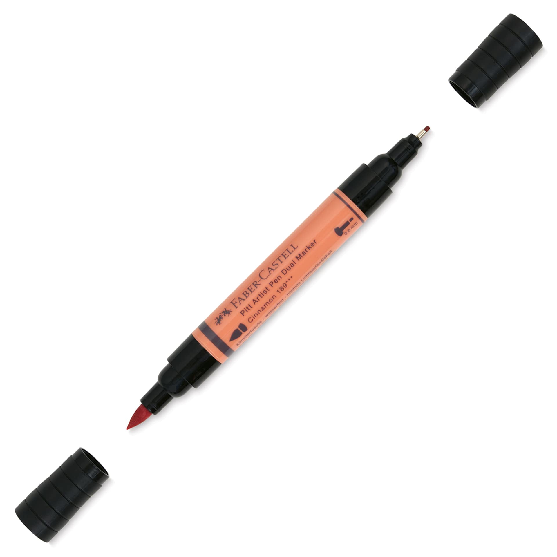 Faber-Castell Pitt Artist Pen Dual Tip Marker - Cinnamon 189 with caps removed