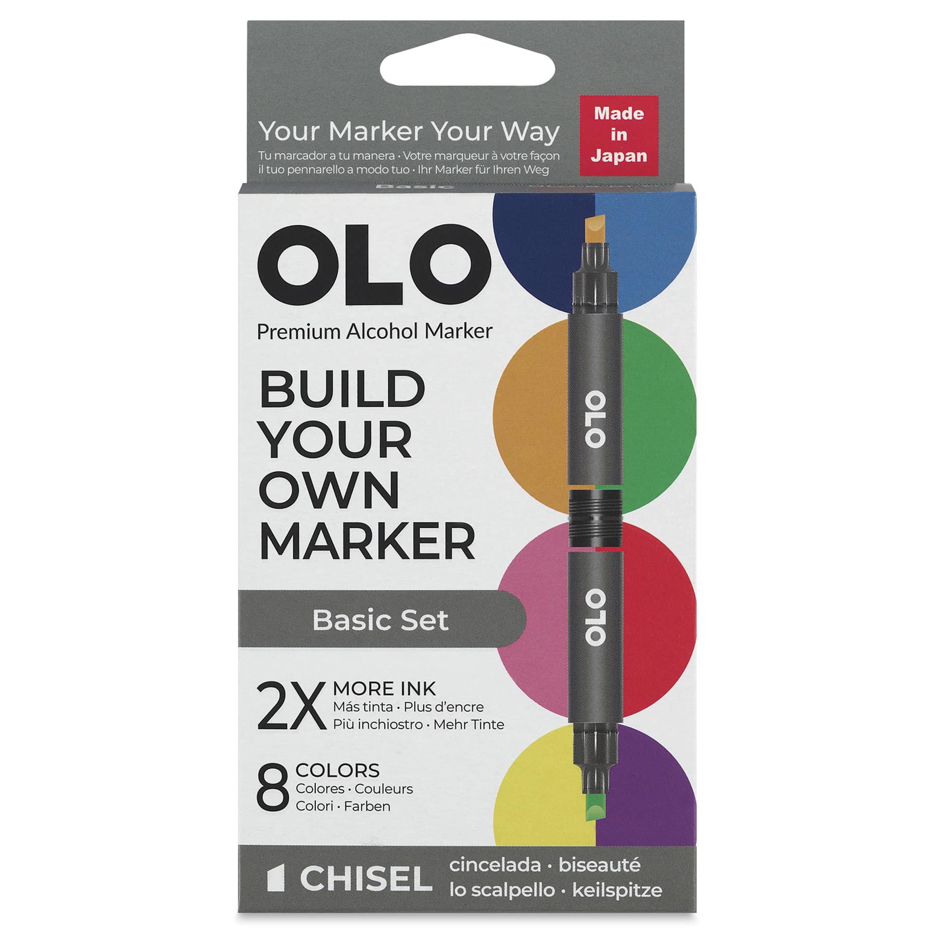 Olo Chisel Dual-Tip Markers - Set of 8, Basic, front of the packaging