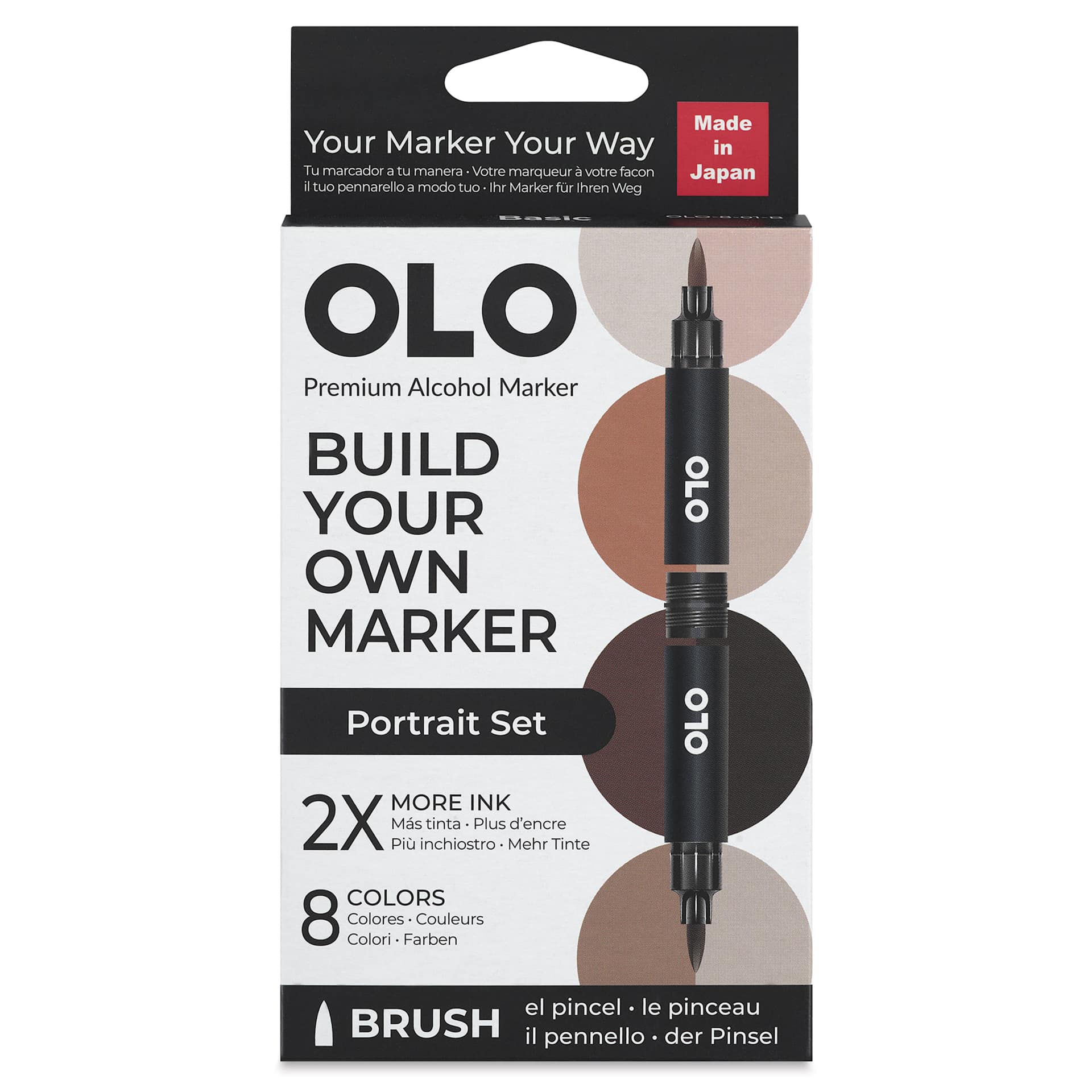 Olo Brush Dual-Tip Markers - Set of 8, Portrait, front of the packaging