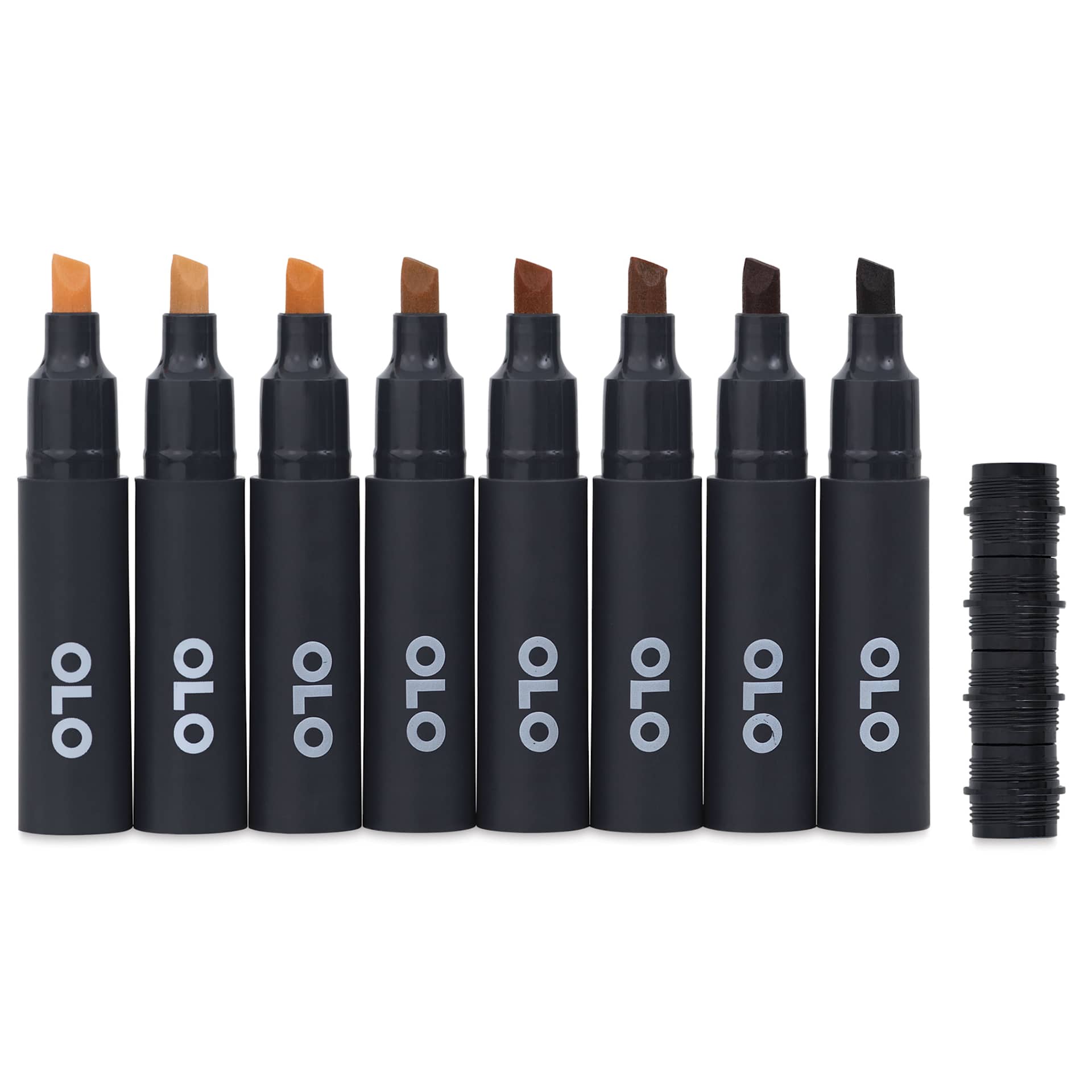 Olo Chisel Dual-Tip Markers - Set of 8, Portrait, caps off